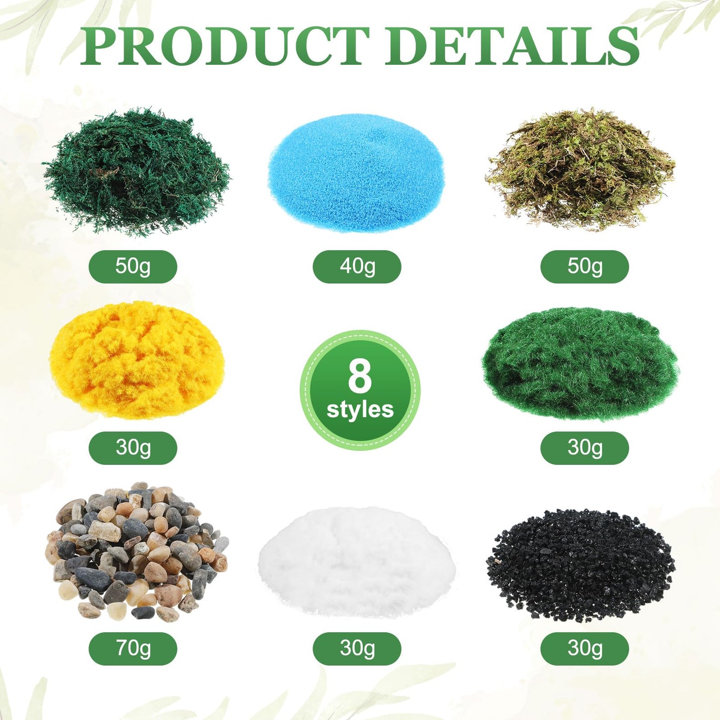 Thiccywoov 40 Pcs Diorama Supplies Kit Include 32 Miniature Trees 1.2-6.2 Inch Mini Mixed Model Plastic Fake Architecture 8 Bags Scenery Basing Material Kit for DIY Craft(Tropical Trees)