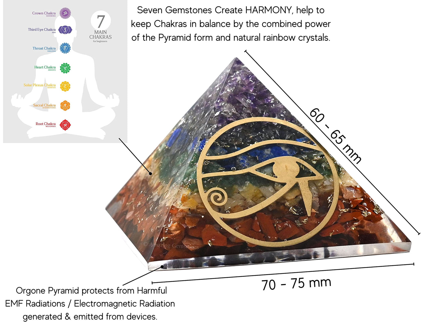 Amazing Gemstone Large Orgone Pyramid | Natural Chakra Pyramid Crystal | Eye of Ra Orgonite Pyramid | Organ Pyramids Positive Energy Healing