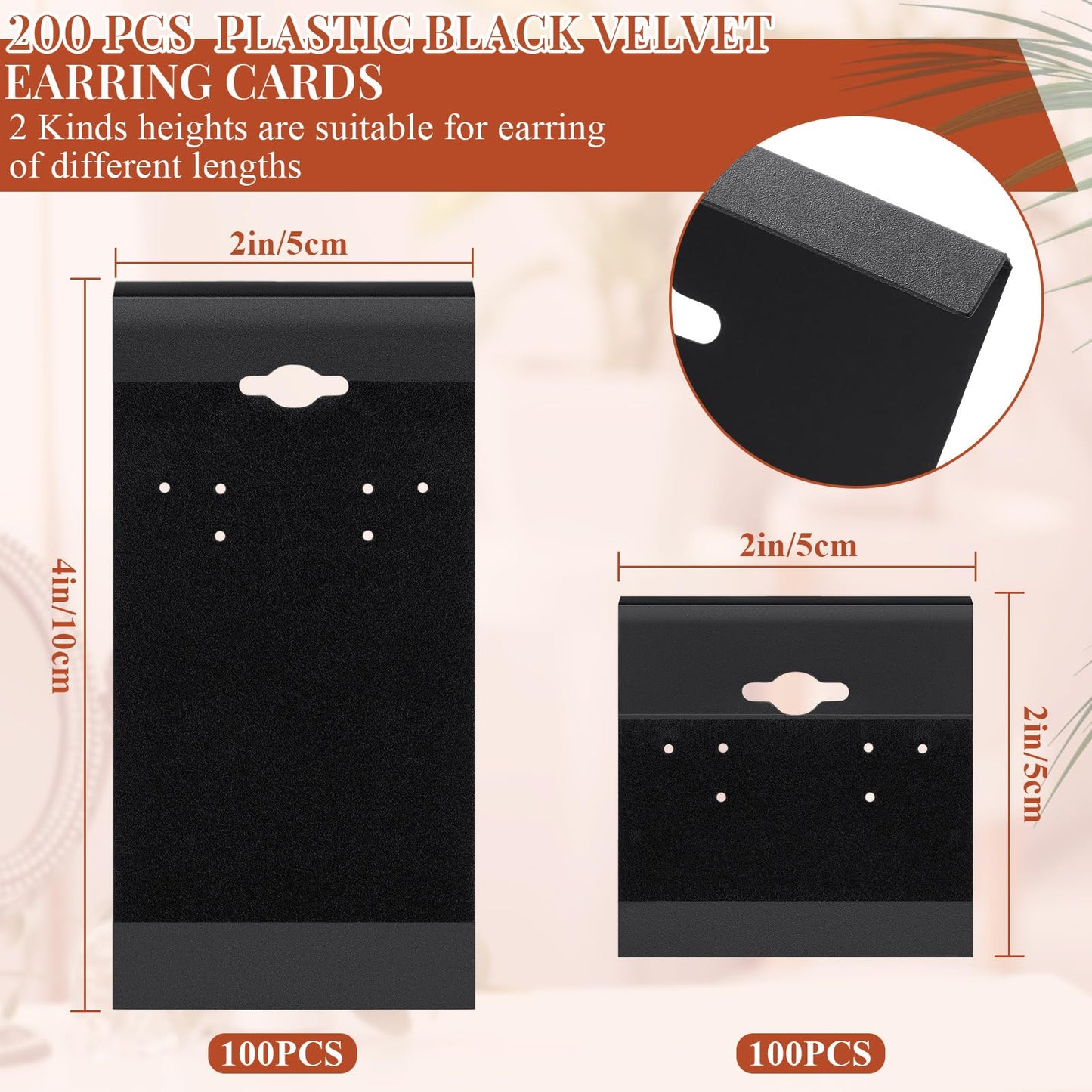 Tondiamo 200 Pcs 2 Size Black Velvet Plastic Earring Cards for Selling Jewelry 2'' x 2'' and 2'' x 4'' Earring Display Cards Holder Bulk for Earrings, Ear Studs Jewelry Accessories
