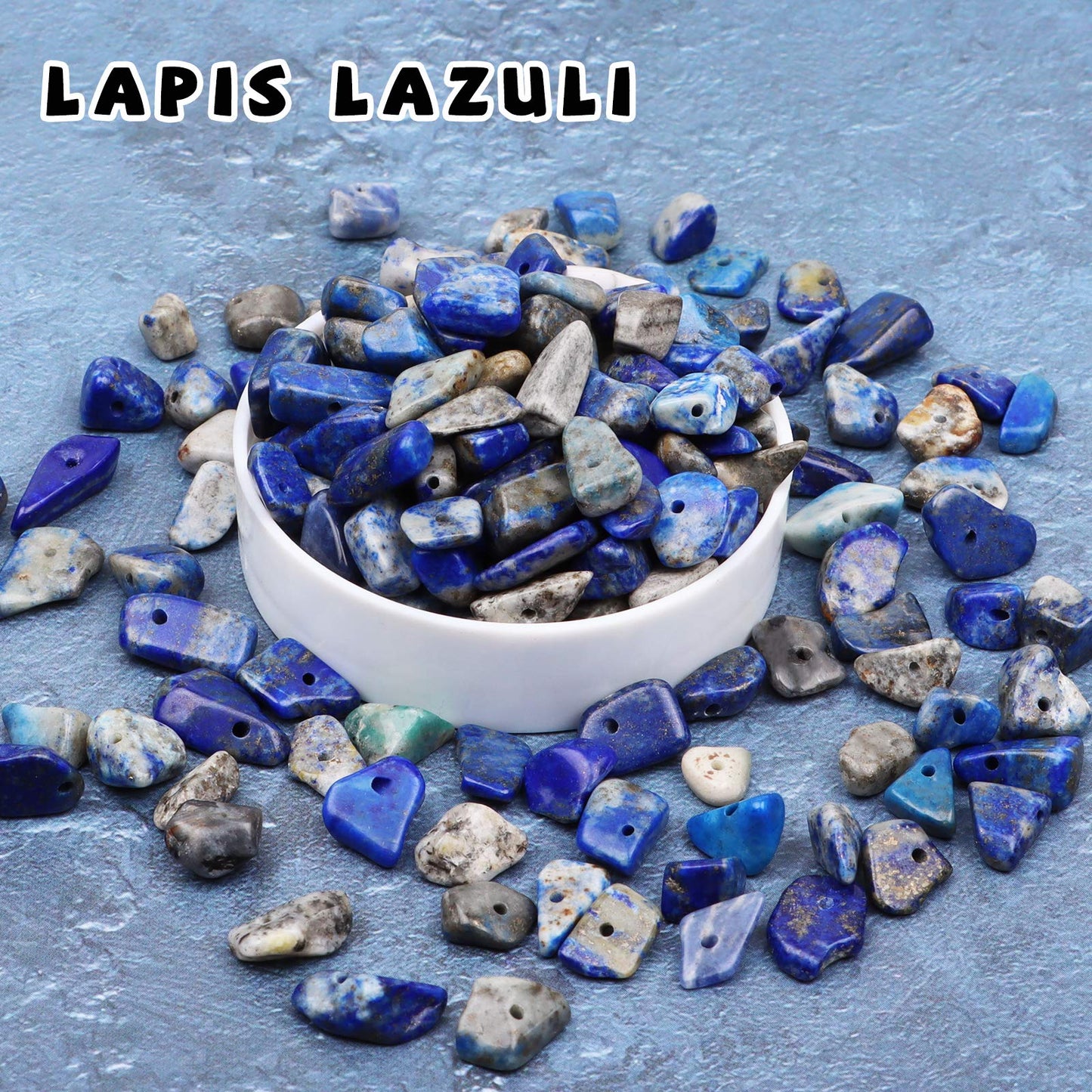 500 pcs Natural Chip Stone Beads, Lapis Lazuli 5-8 mm Irregular Gemstones Healing Crystal Loose Rocks Bead Hole Drilled for Jewelry Making Bracelet