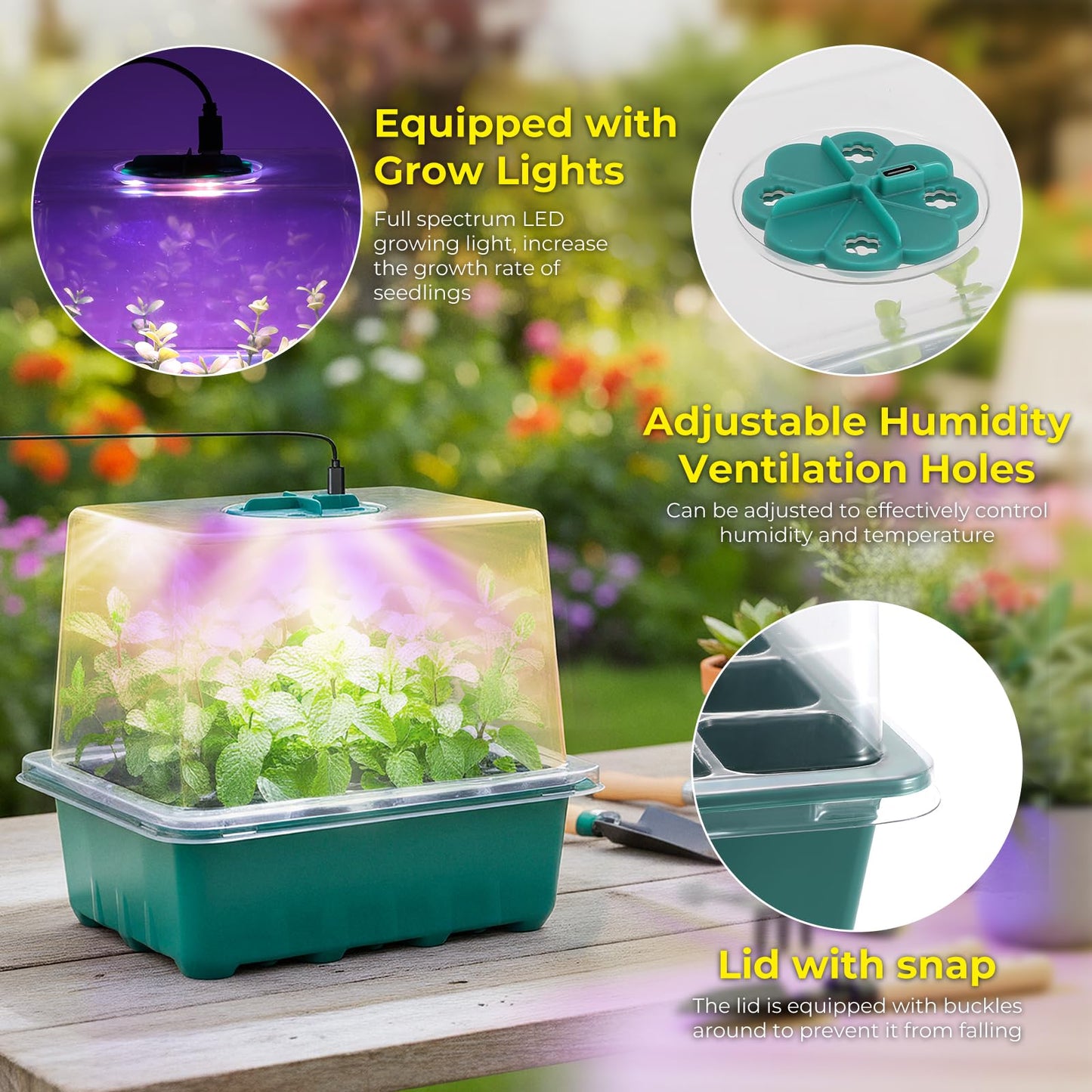 Seed Starter Tray with Grow Light, 6pcs Seed Starter Kits with Light and Humidity Domes, Timing Controller & Adjustable Brightness & 3 Light Mode, Indoor Seedling Starter Plant Germination Trays