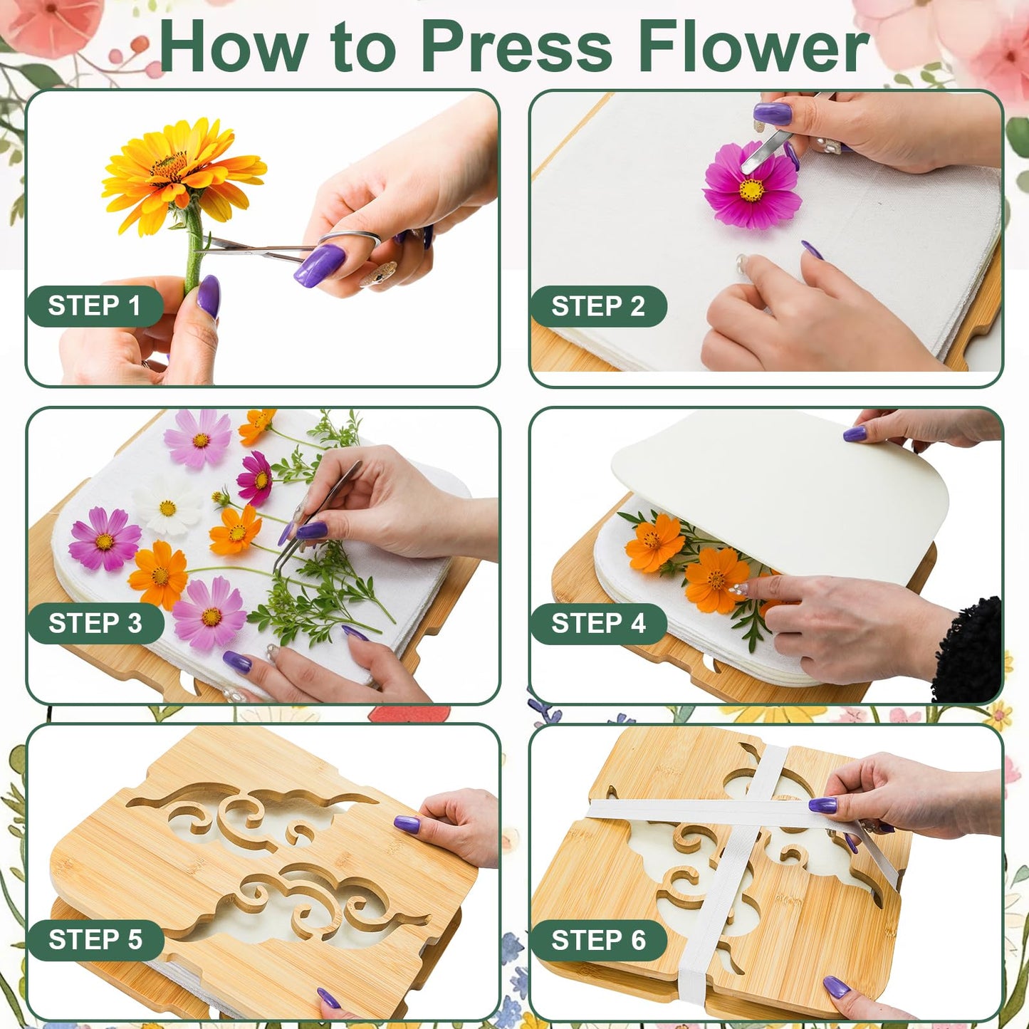 Noamus Extra Large Flower Press Kit, 11" x 11" Bamboo Floral Pressing Tool, 4 Layers Plant Preservation Kit, Dried Leaf Making DIY Set with Storage Bag for Resin Arts, Scrapbooking, Adults and Teens