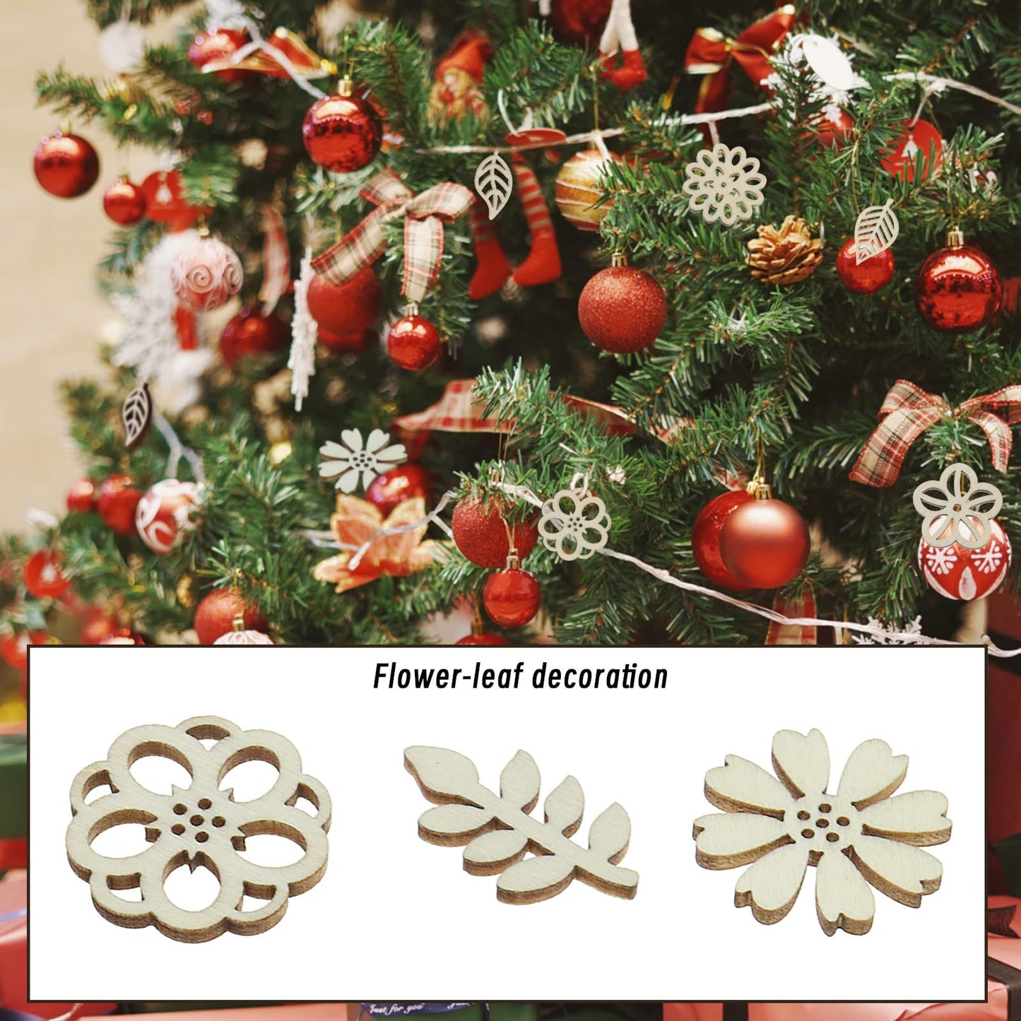 Micro Traders 100PCS Flower & Leaf Shapes Wooden Slices Wooden Embellishments Decorative Wood Chips Ornaments for DIY Scrapbooking Card Making Crafts