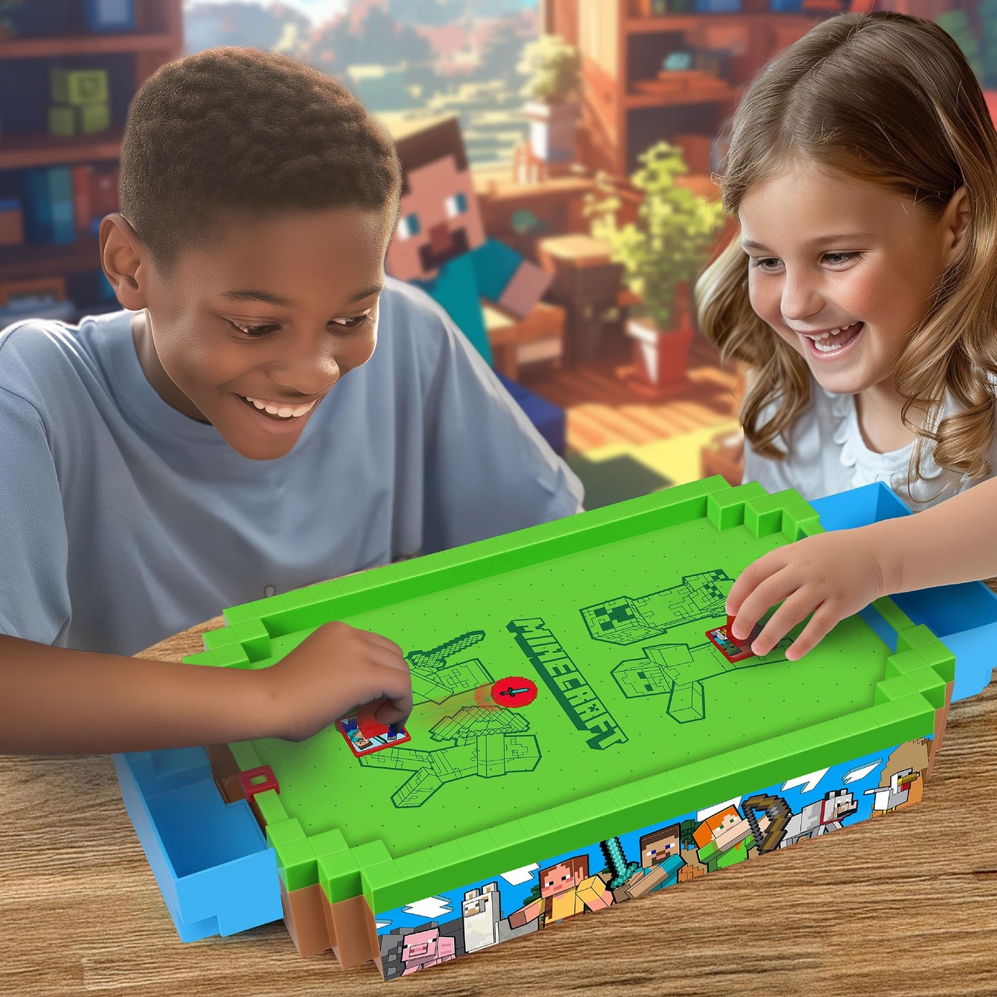 Minecraft: Arcade Air Hockey - Overworld - Core Series, 17" Motorized Tabletop Game, Iconic Sounds, Licensed Collectible Toy, Adults-Kids 3+, 2 Player