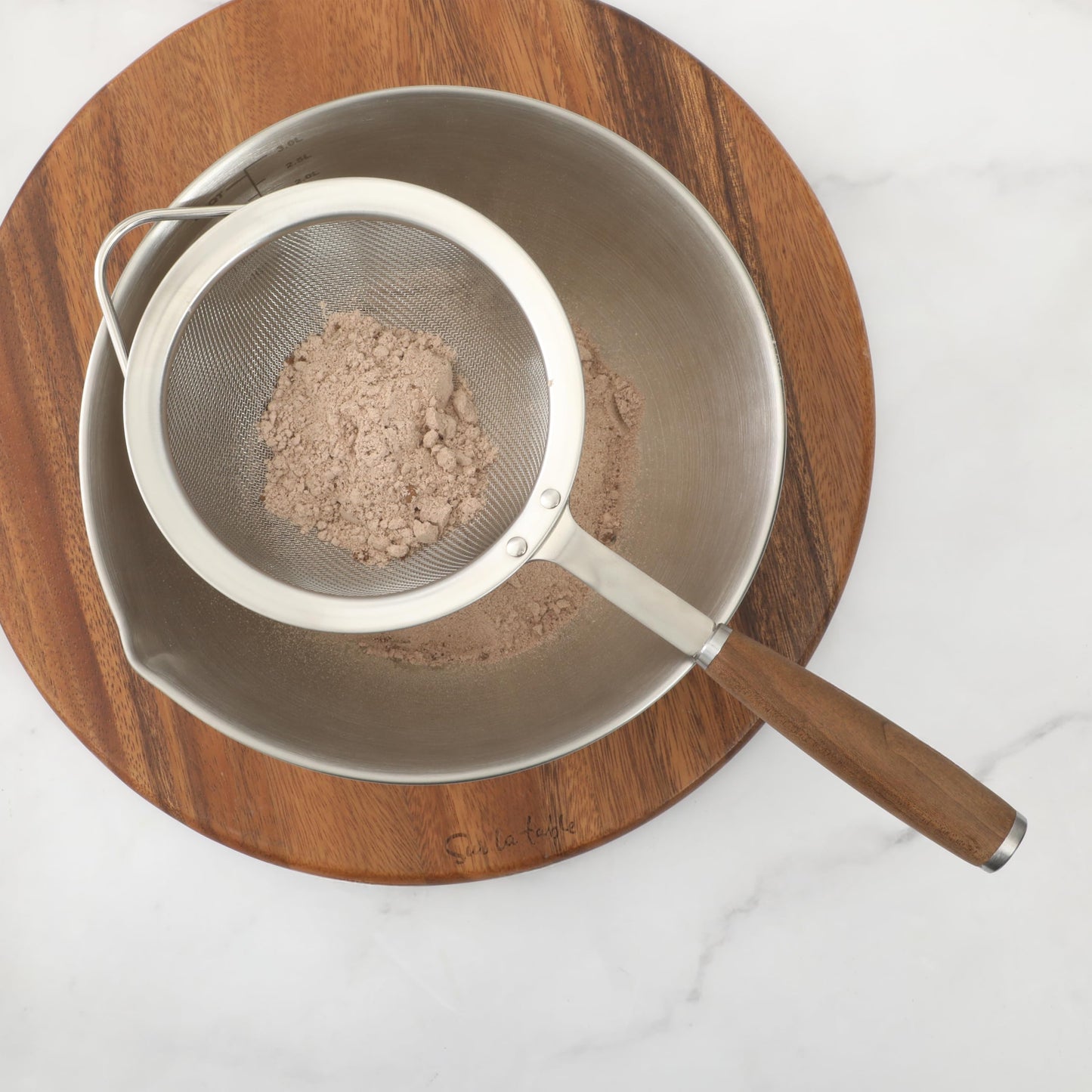 Sur La Table Kitchen Essential Walnut & Co. Stainless Steel W/Walnut Handle 5.5 Inch Mesh Strainer and Sifter