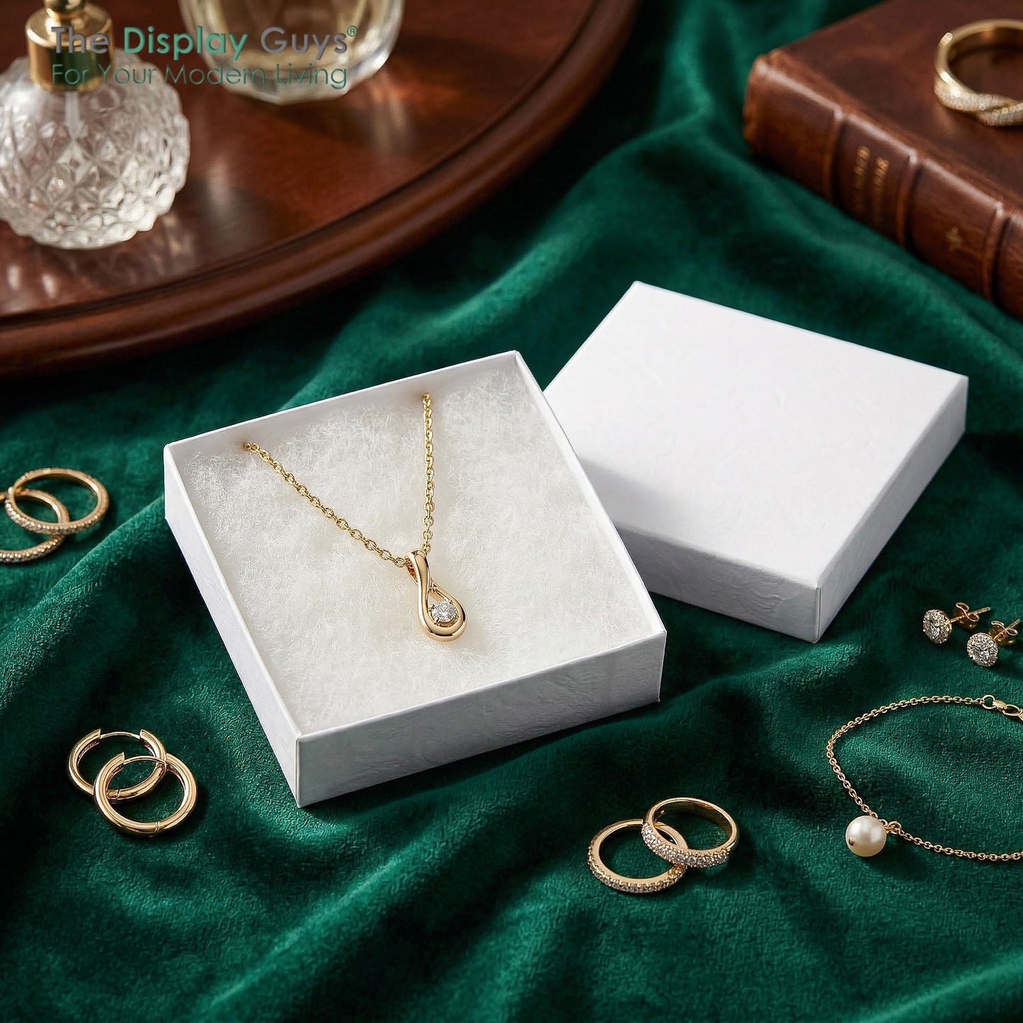 TheDisplayGuys - 25-Pack #33 Cotton Filled Cardboard Paper Jewelry Boxes Gift Case - White Swirl (3.5" x 3.5" x 1.0") - for Shipping or Storage