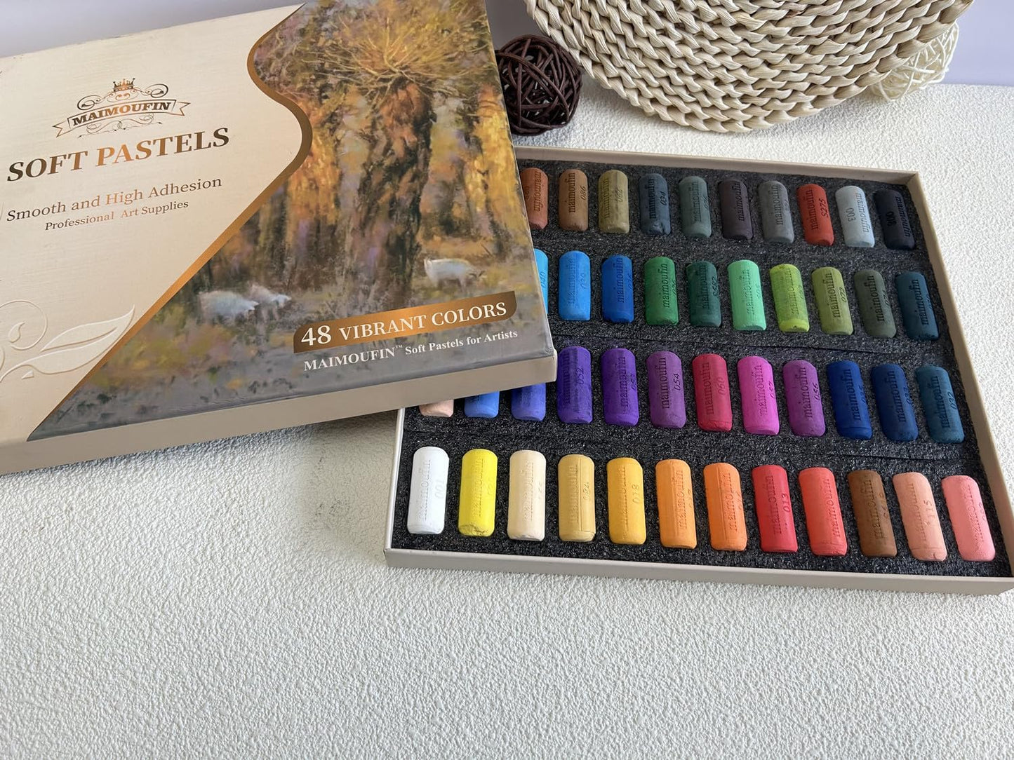 MAIMOUFIN Soft Pastels for Artists Highly Pigmented Sticks 48 Vibrant Colors Professional Grade Art Supplies Smooth Blendable Pastels Set for Drawing,Painting Artists,Beginner