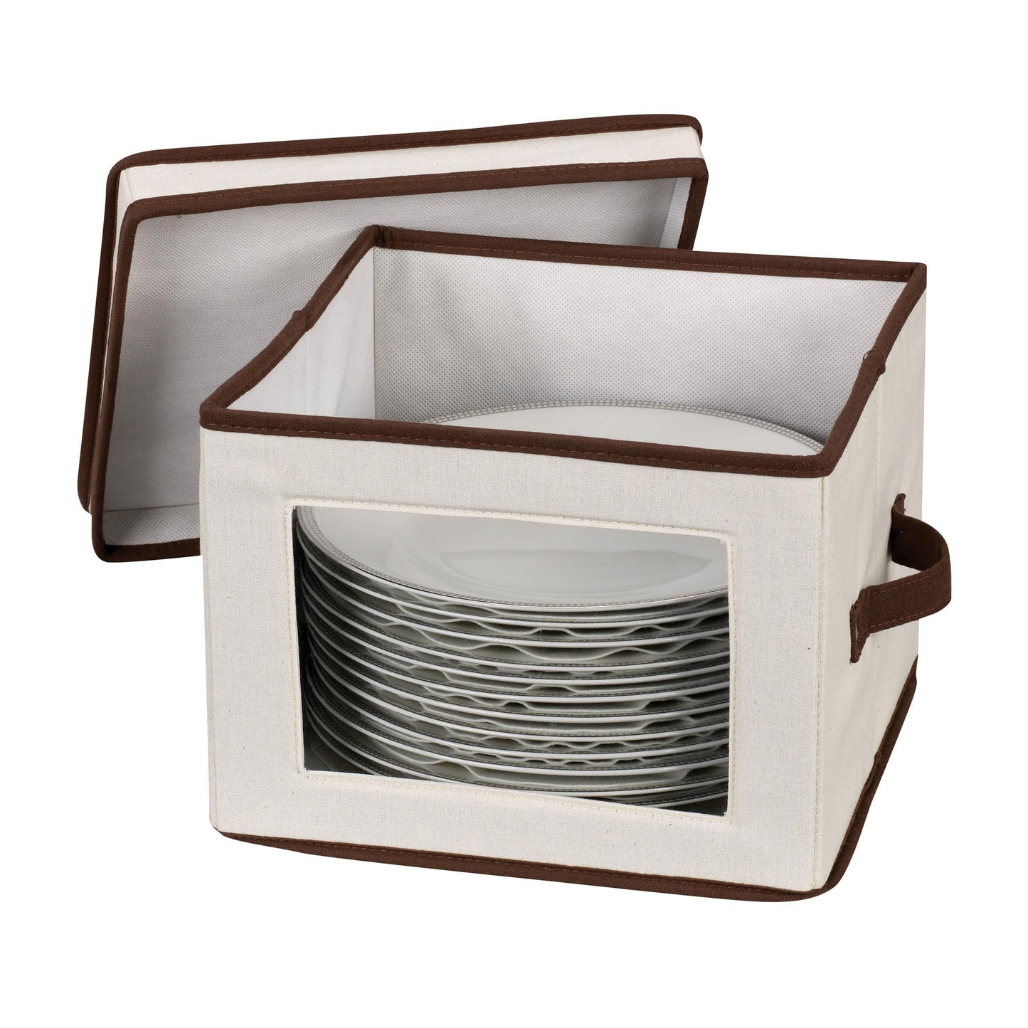 Household Essentials Dinner Plate Storage Box, Strong Frame and Handles, Windowed Panel, Fully Removable Lid, Stackable and Foldable, Perfect for Preserving Your Dinnerware