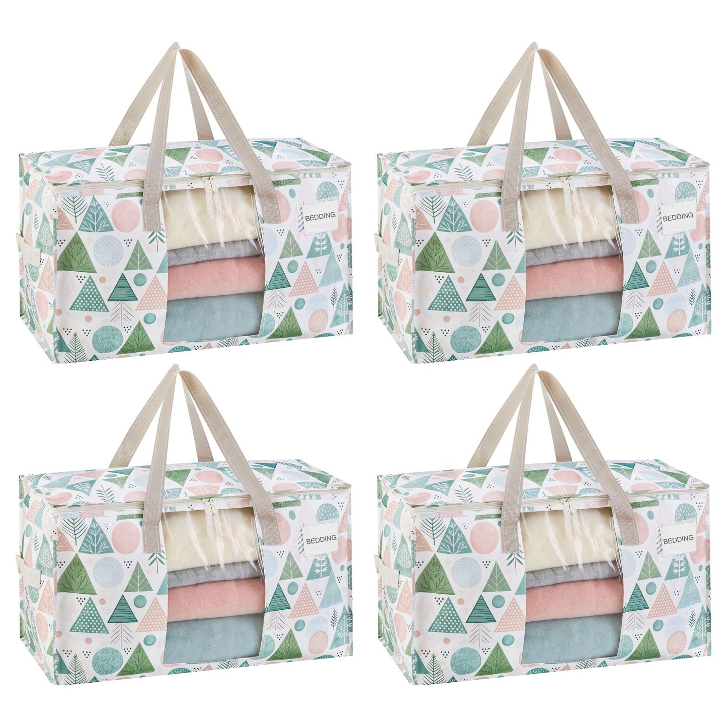 VENO 4 Pack Moving Bags, Large Christmas Storage Bins with lids, Packing Supplies for College, Alternative to Moving Boxes, Foldable, Heavy-Duty Tote, Christmas Pattern (Pastel Forest, 4 Pack)