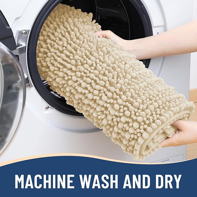 Arotive Luxury Chenille Bathroom Rug Mat, Extra Soft Thick Absorbent Shaggy Bath Rugs, Non-Slip Machine Wash Dry, Plush Bath Mats for Bathroom, Shower and Tub, 36x24, Cream Beige