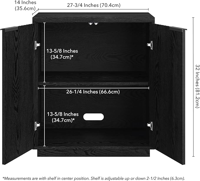 Henn&Hart 28" Fluted Wooden Accent Cabinet, Modern Ribbed Sideboard Buffet Cabinet with 2 Doors and an Adjustable Shelf for Living Room, Dining Room, Bedroom or Entryway, Black Grain