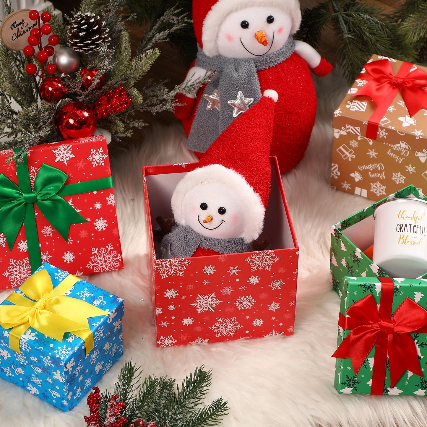 TaoBary 4 Pcs Christmas Nesting Gift Boxes Hard Xmas Stackable Candy Decorative Boxes with Lids for New Year, Holiday, Birthday Party Gift Decor Supplies