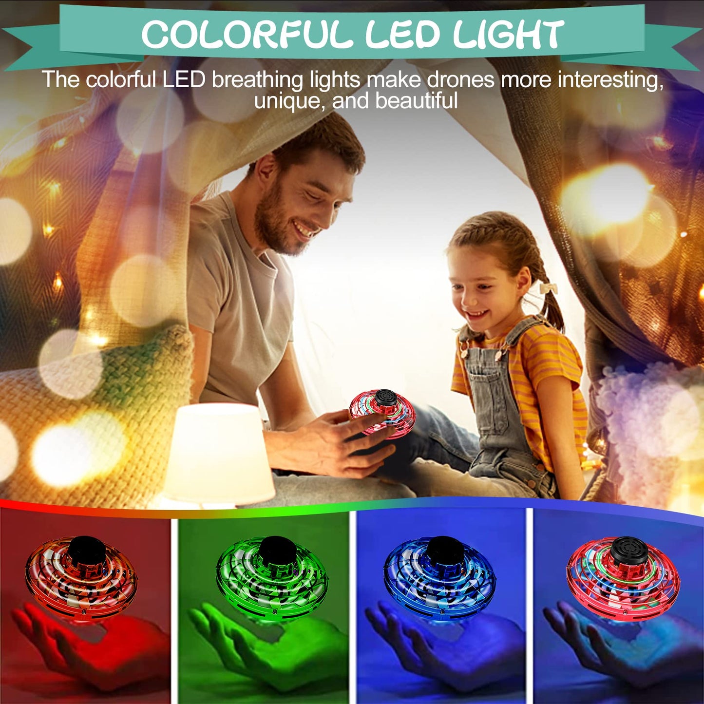 Flying Spinner, FingerToys Magic Flying Spinner, Mini Drones for Kids Adults, Hand Operated Drones Small Sensor Flying Ball Toy with LED Light Indoor Outdoor