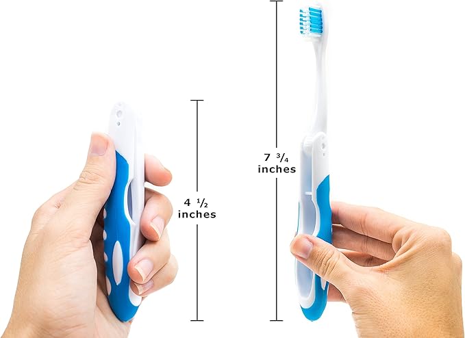 Lingito Travel Toothbrush, Folding with Built in Cover, Hiking, Camping, Emergency, Packable, collapsable, Foldable, Pocket Medium Bristle Brushes (2 Pack) (Blue-Green)