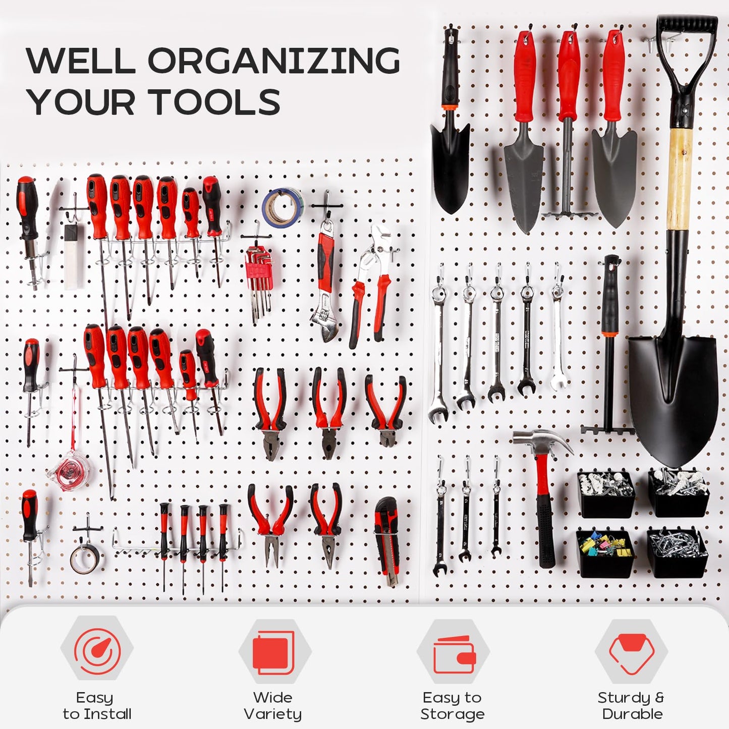 KRUXTO 300 PCS Pegboard Hooks Kit, Peg Board Organizer Accessories with Bins, Fit 1/8 or 1/4 Inch Pegboard for Hanging Various Tools in Garage, Workbench, Craft Room, Kitchen