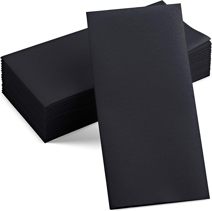 50-Pack Disposable Linen-Feel Black Napkins, 12" x 17" Cloth-Like Paper Dinner Napkins For Wedding, Bathroom, Party Or Event,