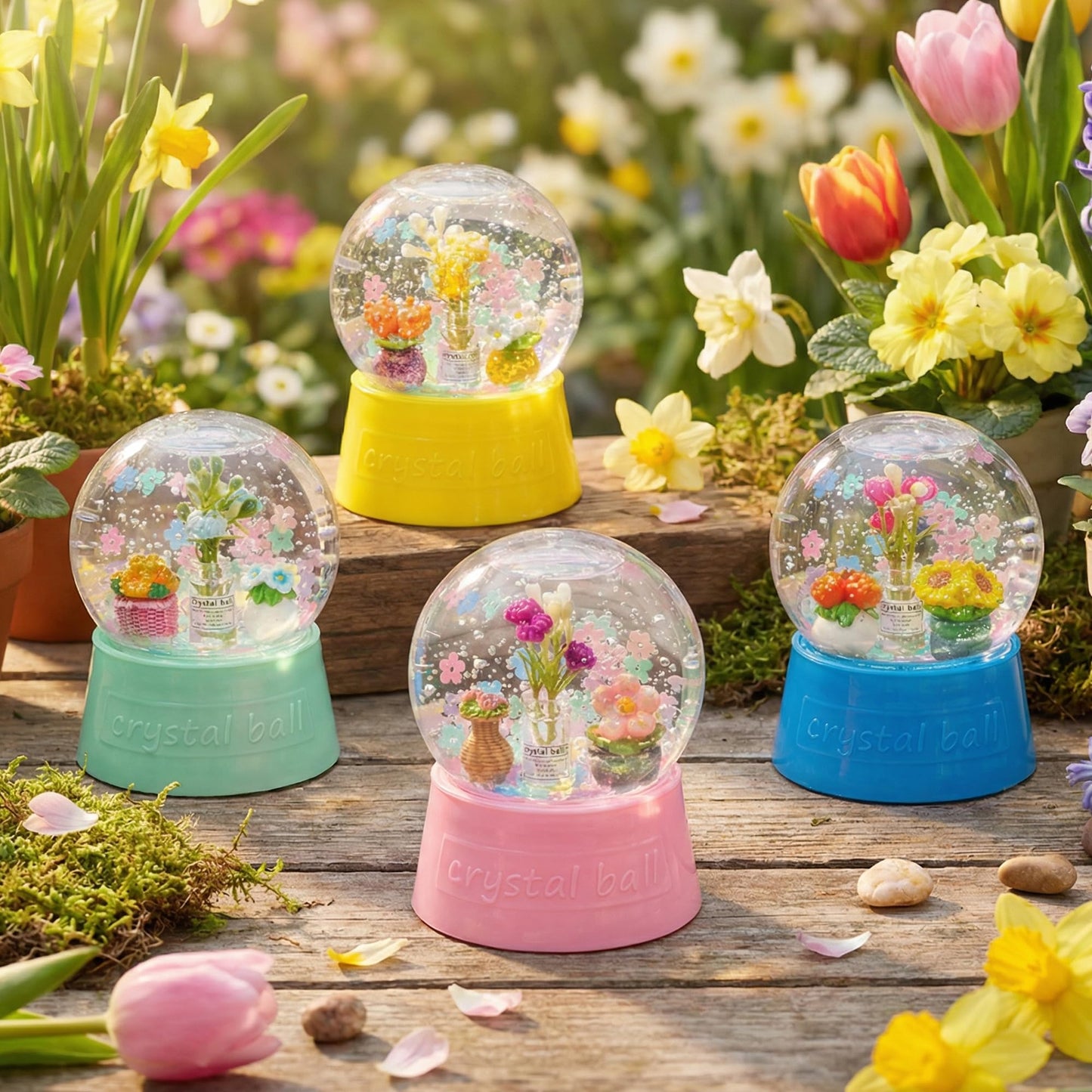 HoniedPepperino Spring Summer Snow Globes Craft Kit - 8 Set DIY Plastic Snow Globe Craft with Mini Resin Tulips, Make Your Own Graduation Party Decor with Glitter for Art Activity Gifts (Flowers)