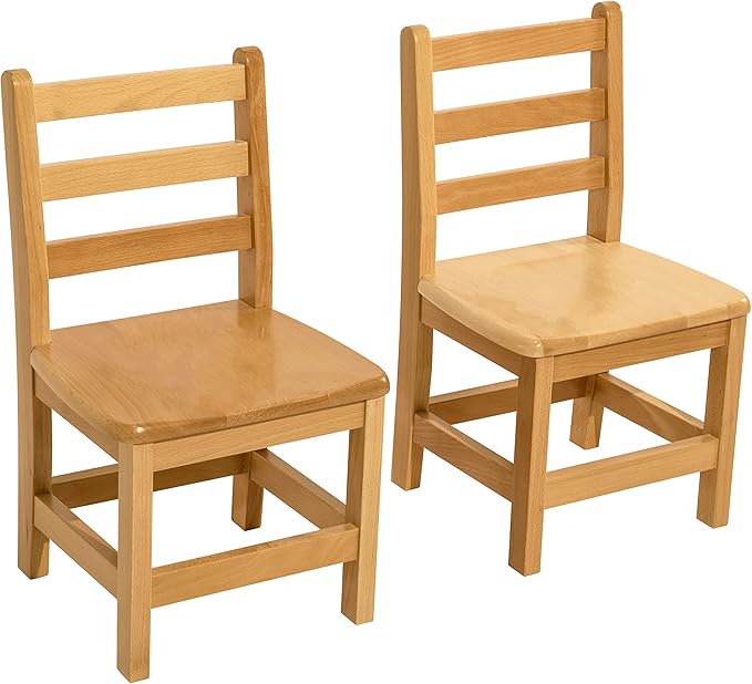 Kids Wooden Chair Set, Fully Assembled Youth Ladderback Wood Chairs for Children, 16" Seat Height for Ages 10-11 (Set of Two)