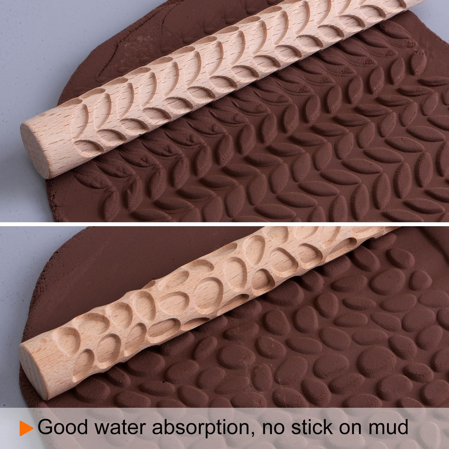 HARFINGTON 5pcs Wood Clay Roller 4"Lines Flower Paw Print Hexagon Star Pattern Rolling Pins Pottery Tools Wood Grain Texture Rollers for Clay Baking Dough Playdough DIY