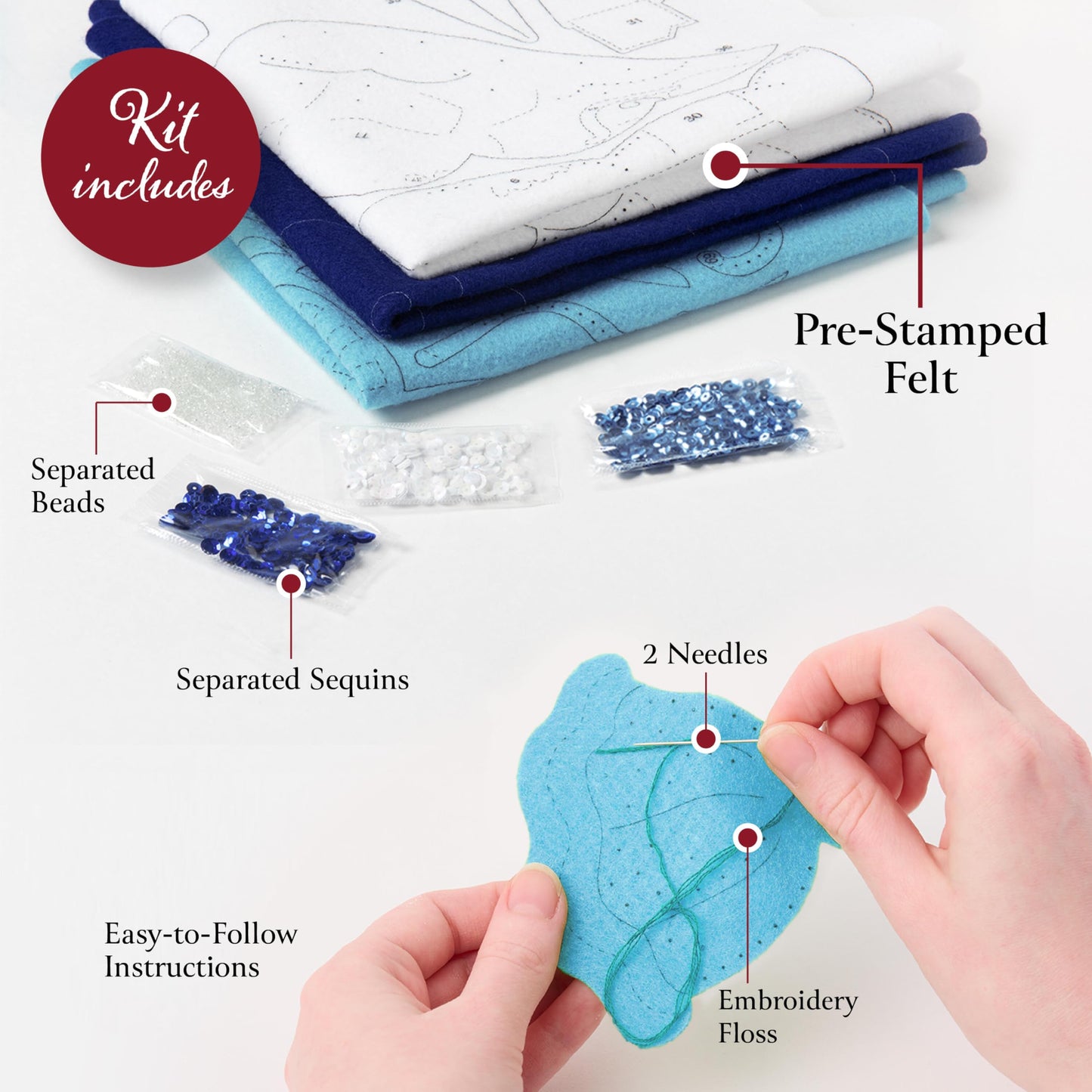 Bucilla Felt Applique Wreath Making Kit, Winter Blue Poinsettia, Perfect for DIY Arts and Crafts