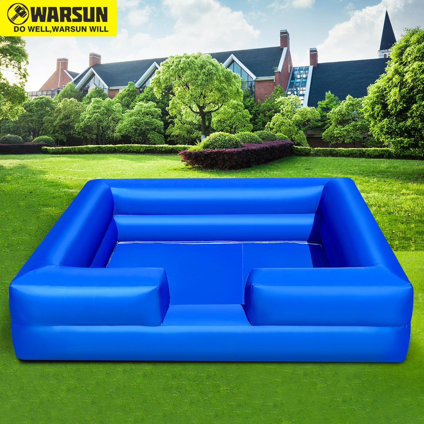 WARSUN Inflatable Ball Pit 10x10Ft with Built-in Blower Blue Foam Ball Pit for Hours of Fun Activities