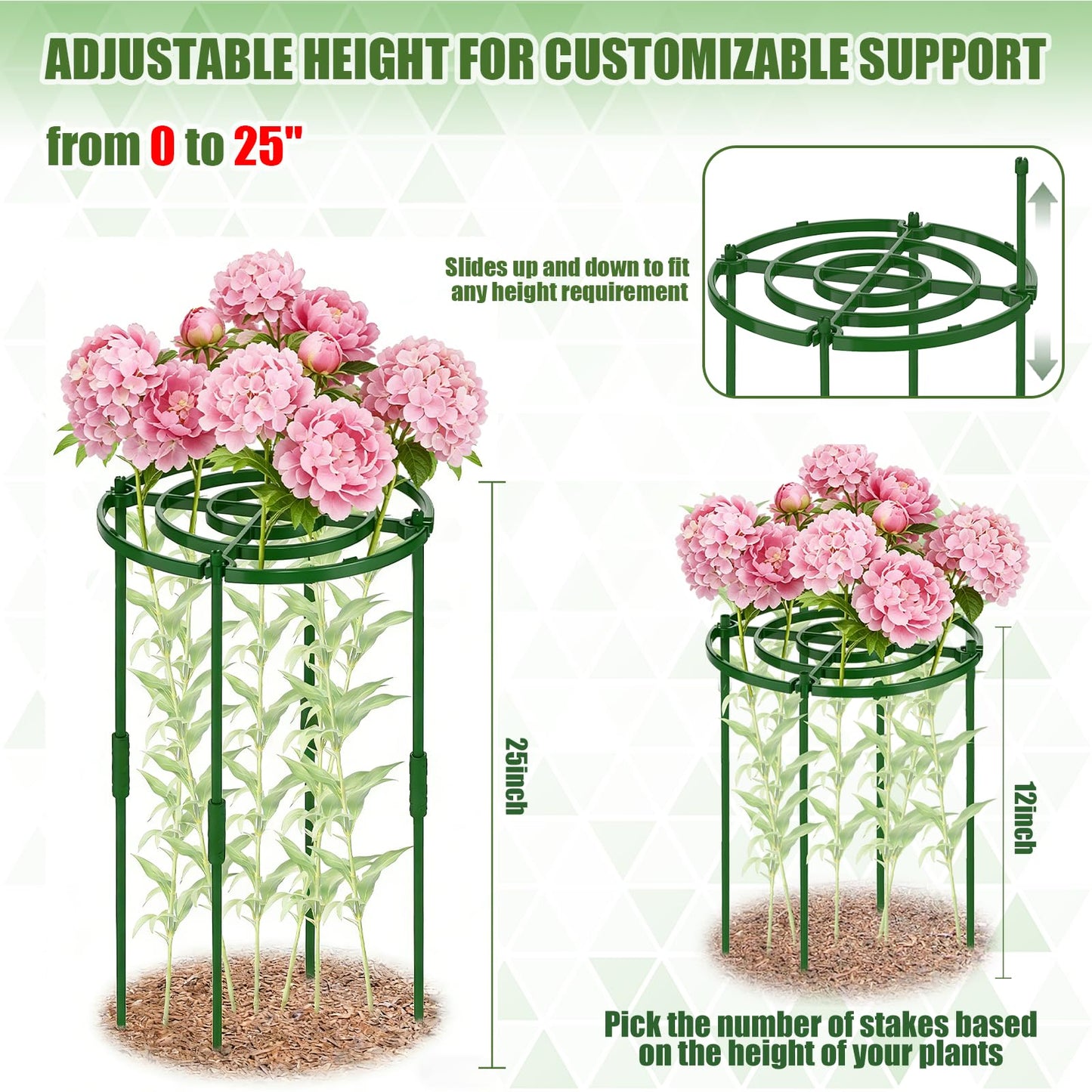 4 Pack Peony Cages and Supports, 11.8" D x 25" H Plant Supports for Outdoor Plants, Peony Support Cage Flower Support Rings, Plant Support Ring for Rose Tomato Hydrangea Strawberry