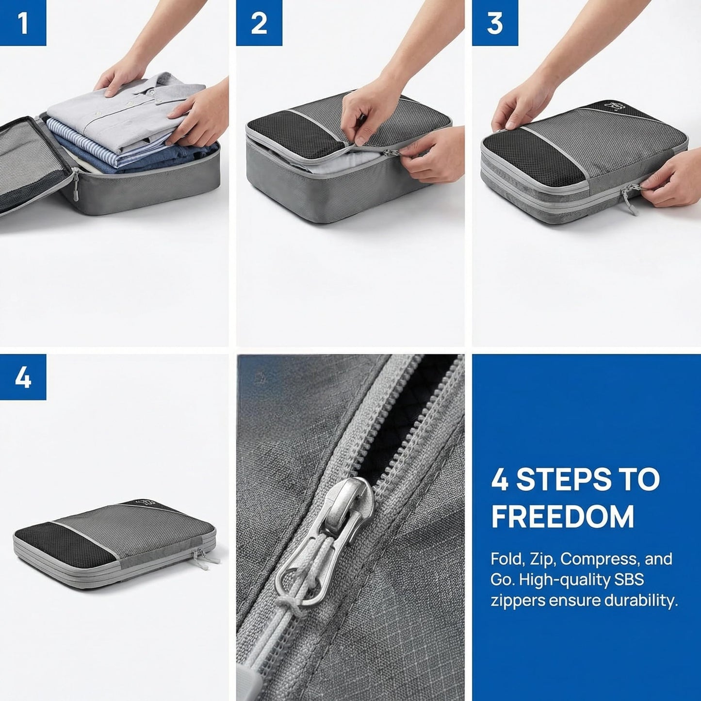 6Pcs Compression Packing Cubes Set, Waterproof Travel Luggage Organizer with Drawstring Bag, Lightweight Nylon Suitcase Storage Bags for Travel Camping Business Trip