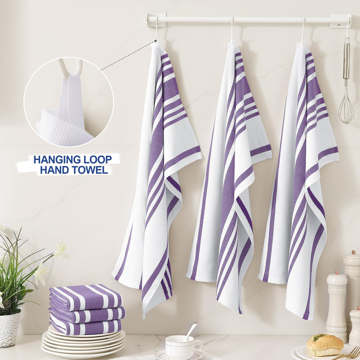 Premium Cotton Stripe Kitchen Towels 3 Pack (3 Count)
