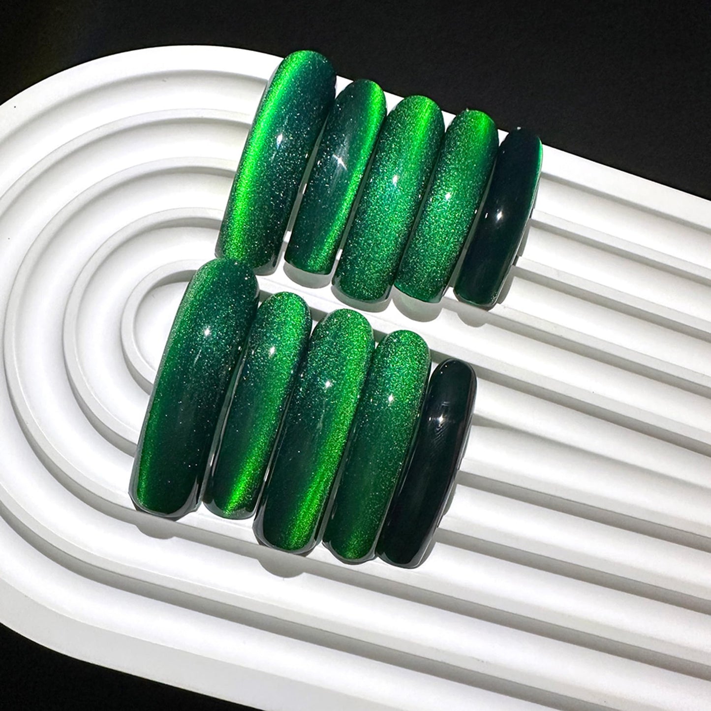 Green Long Press On Nails XL Handmade Curved Fake Nails with Cat-Eye Designs Long Nails Press ons Sparkly False Nails for Women Manicure 10Pcs(Size M)