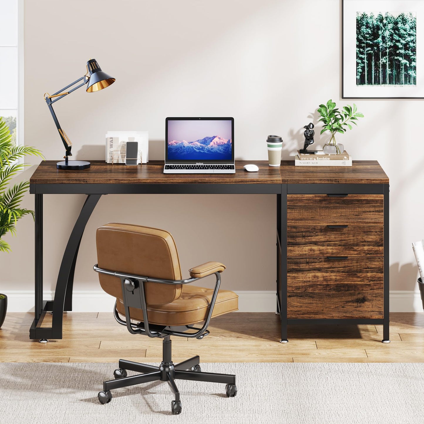 Tribesigns Computer Desk with 3 Drawers, 59-Inch PC Desk with Reversible Drawers, Industrial Study Writing Table Workstation with File Storage for Home Office, Rustic Brown