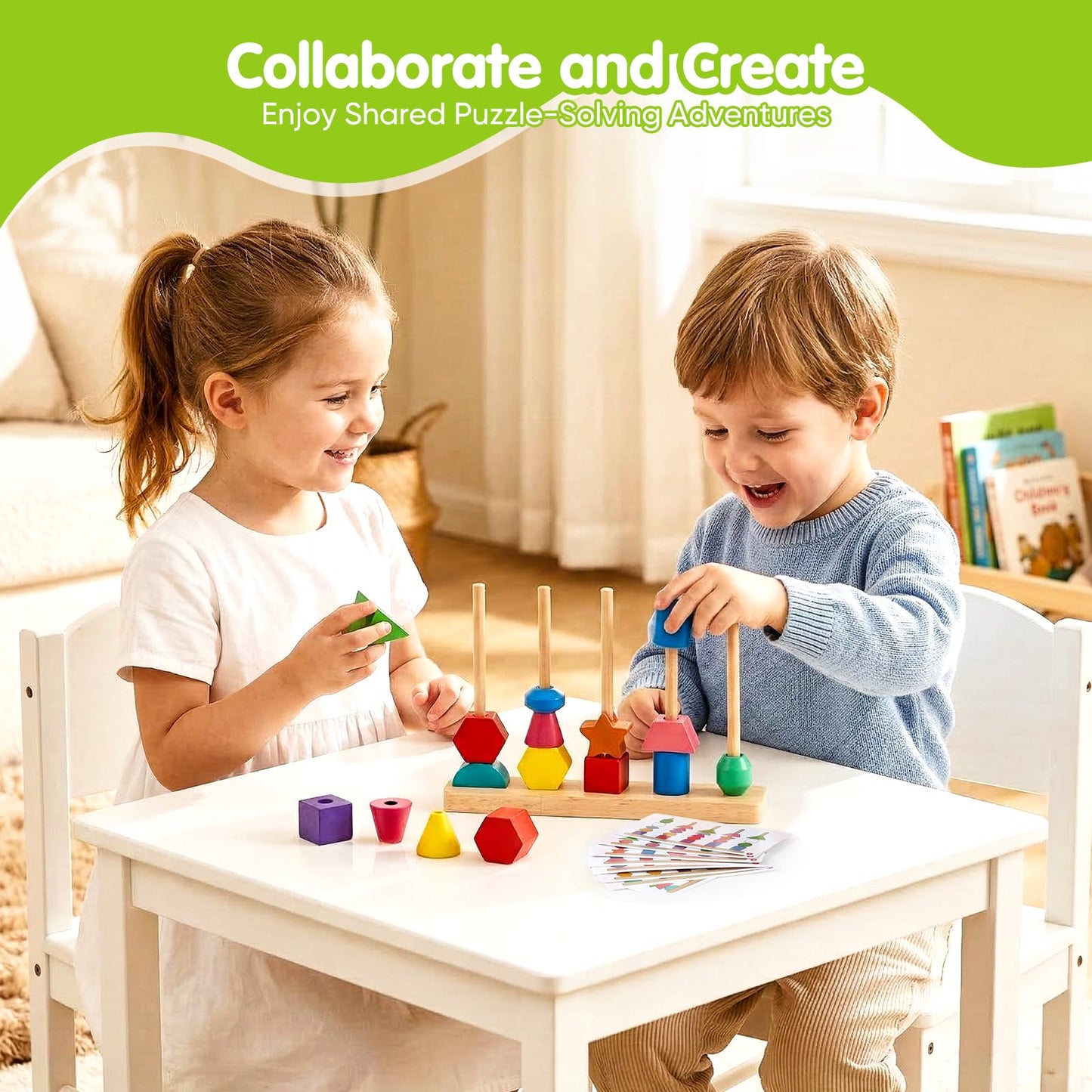 JRUXJWI Montessori Wooden Threading Beads Set for Toddlers 3 4 5, Bead Sequencing & Stacking Toy with Pattern Cards, Lacing Beads, Shape Matching Stacker, Fine Motor STEM Learning Gift