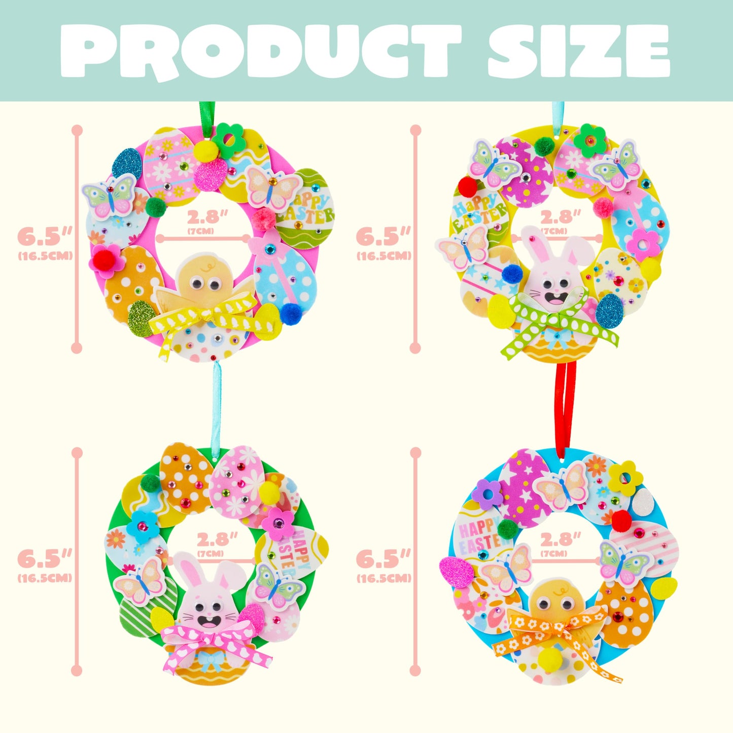 JOYIN 12 Sets Easter Wreath Signs Decorations, DIY Foam Craft Kit with Bunny, Chick & Egg Foam Stickers, Amusing Wiggle Eyes and Pom-Poms for Kids Easter Kids Activities, Party, Gift Decorations.