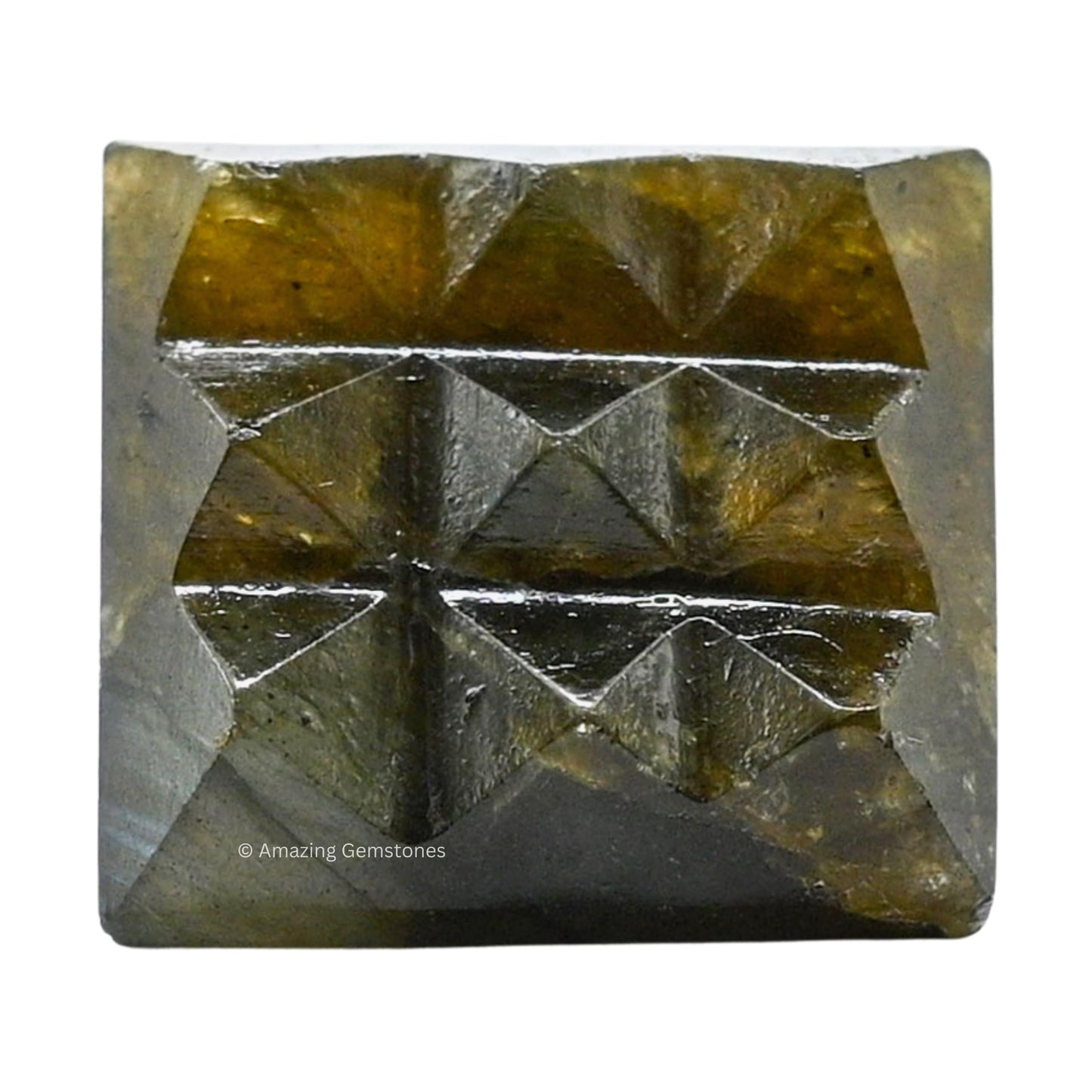 Amazing Gemstone Labradorite Crystal Pyramid with 9 Pyramid Plate Bottom - 1" Mini Pyramid Figurine of Natural Stone Pyramid for Meditation, Reiki, Chakra Balancing Vastu Pooja and Crystal Grids