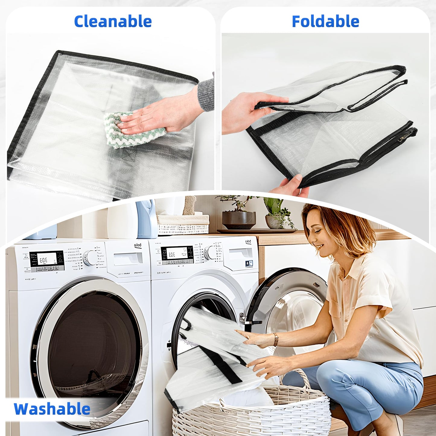 Uprimeasy Large Moving Bags, 2 Pack Heavy Duty Storage Bags with Wrap Handles & Zippers, Space Saving Storage Totes with Clear Window & Tag Pocket, Alternative to Moving Boxes (Clear)