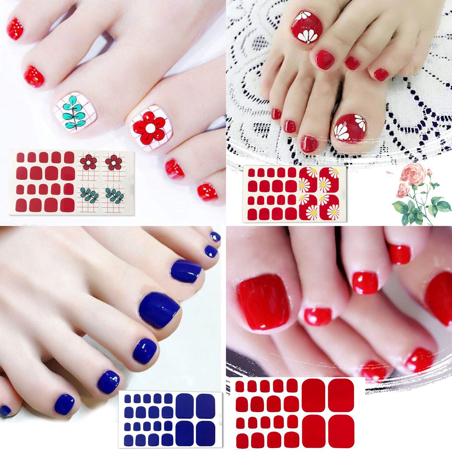 SILPECWEE 20 Sheets Toe Nail Polish Stickers Full Nail Wraps, Glitter Toenail Polish Strips for Women Self-Adhesive Toes Stickers Polish Gel Nail Strips with File