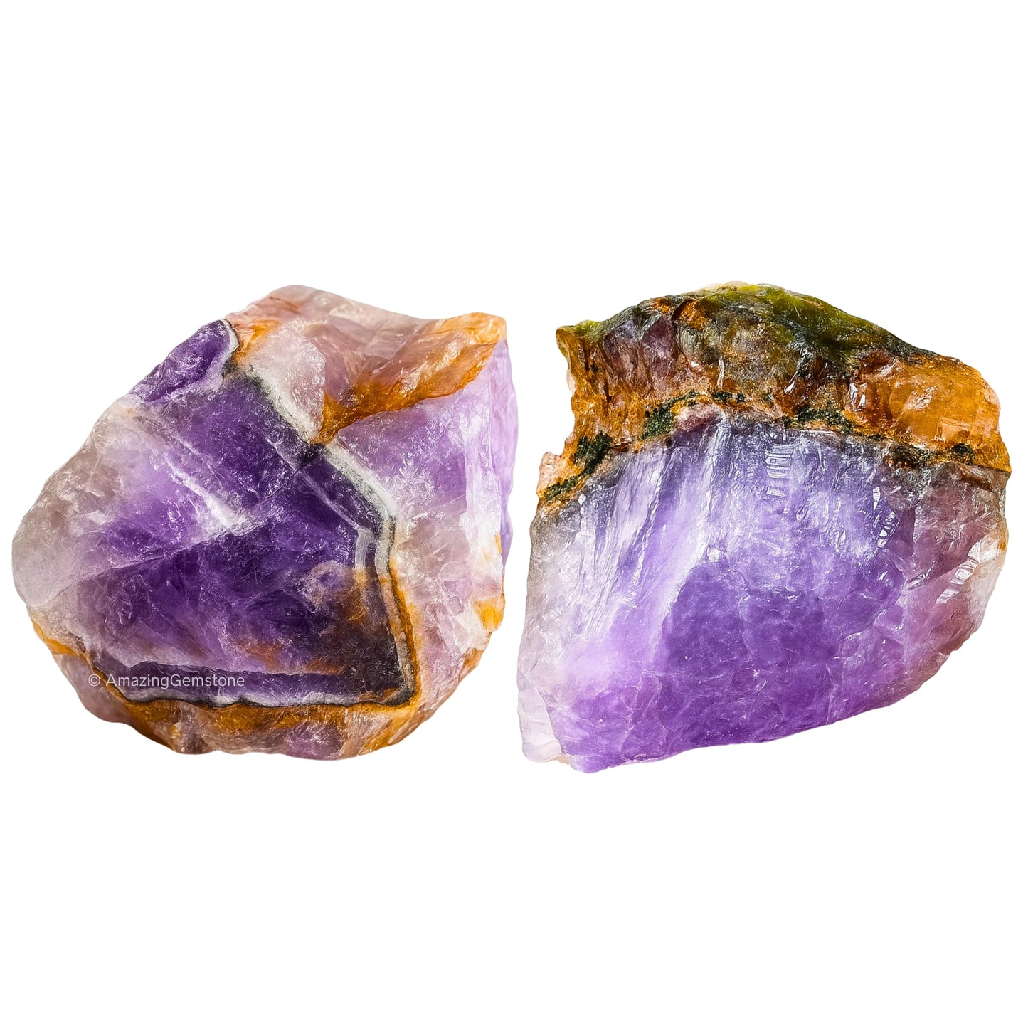 Amazing Gemstone Amethyst Chevron Raw Crystals and Healing Stones, Natural Rocks for Tumbling - DIY Raw Stones and Crystals, 2 Pieces