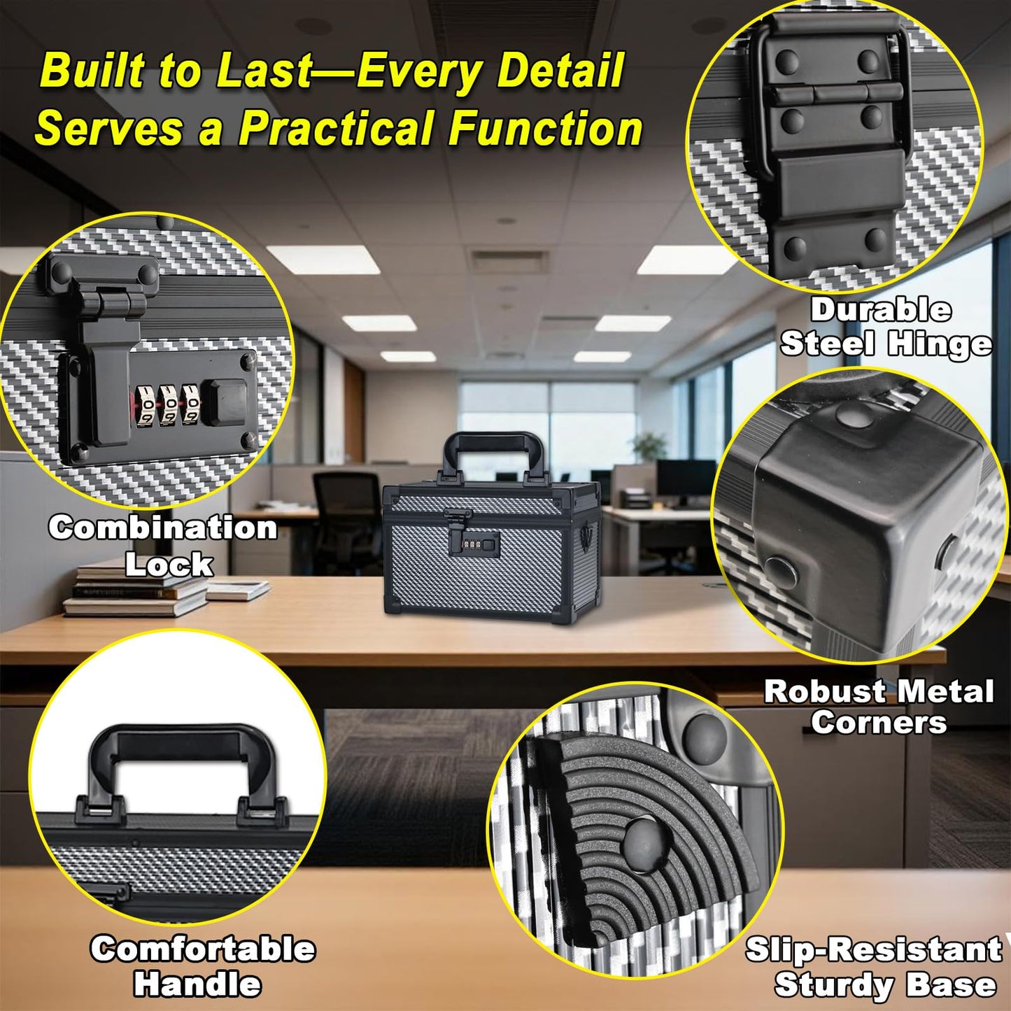 Pogianhae Combination Lock Box with Handle, Portable Multipurpose Locking Storage Case, Home Outdoor Security Lockbox, Organizer for Accessories Medicine Cosmetics Toys Tools (Diamond Black, Small)