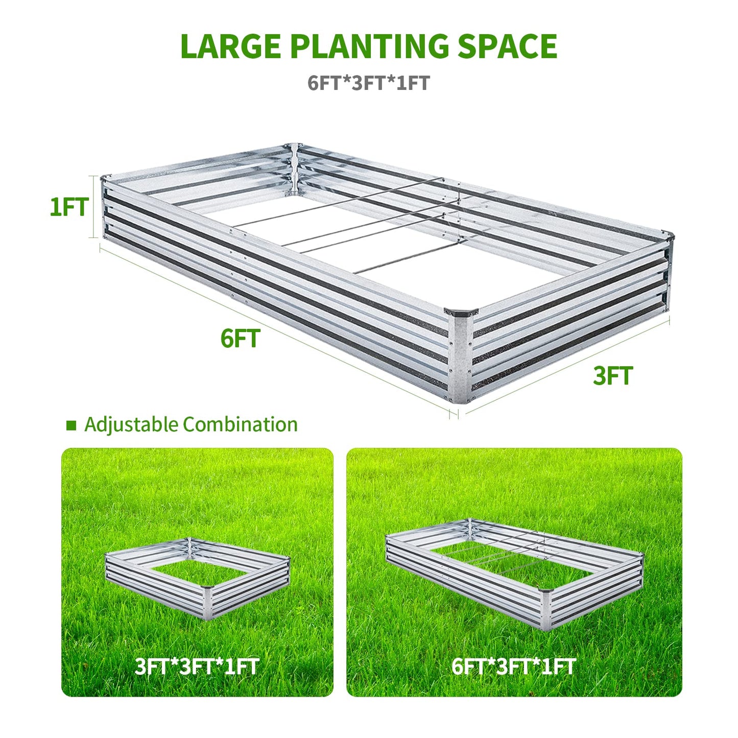 Veezyo Galvanized Raised Garden Bed Kit - Metal Raised Planter 2pcs/Pack 6'x3'x1' for Flowers Plants, Vegetables Herb