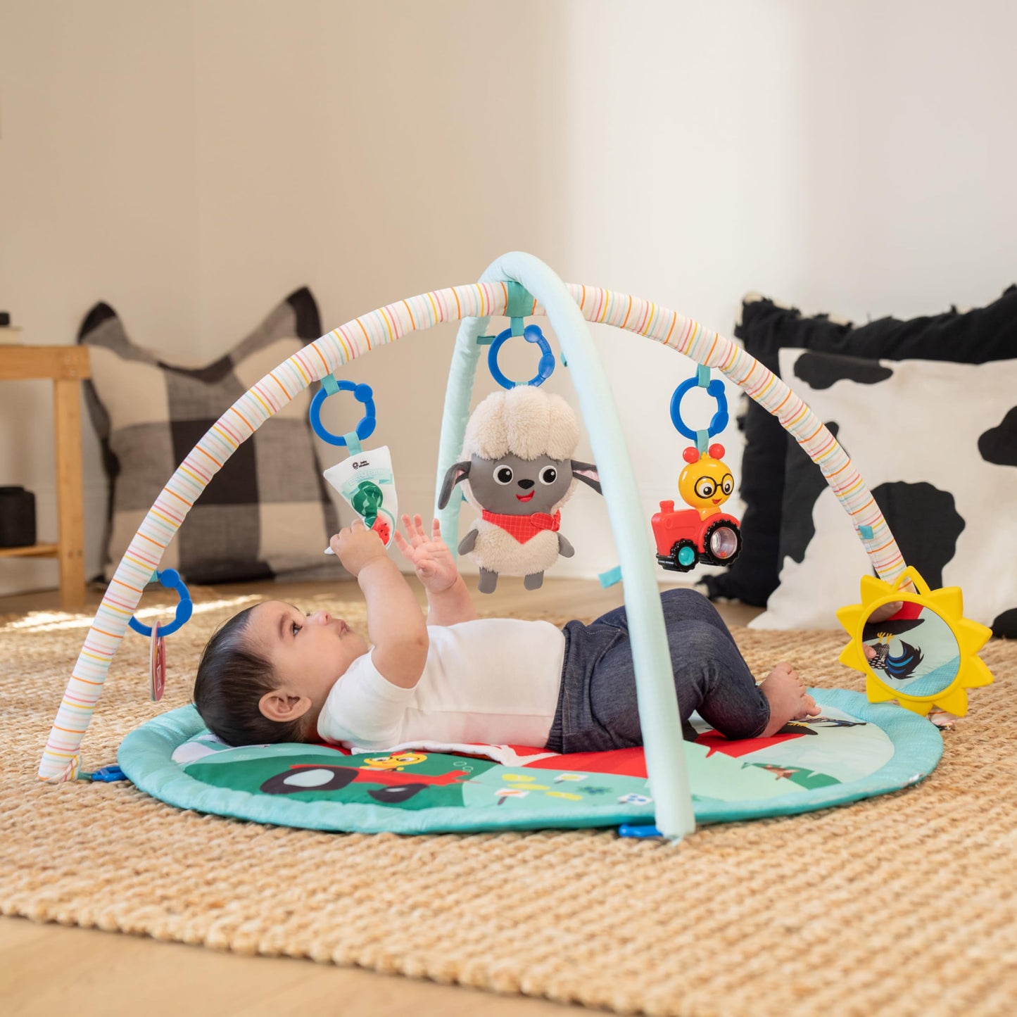 Baby Einstein Ingenuity Farm Explorers Happy Harvest Touch & Feel Baby Play Gym & Mat with 5 Removable Toys, 20+ Songs & Sounds, Ages 0+ Months
