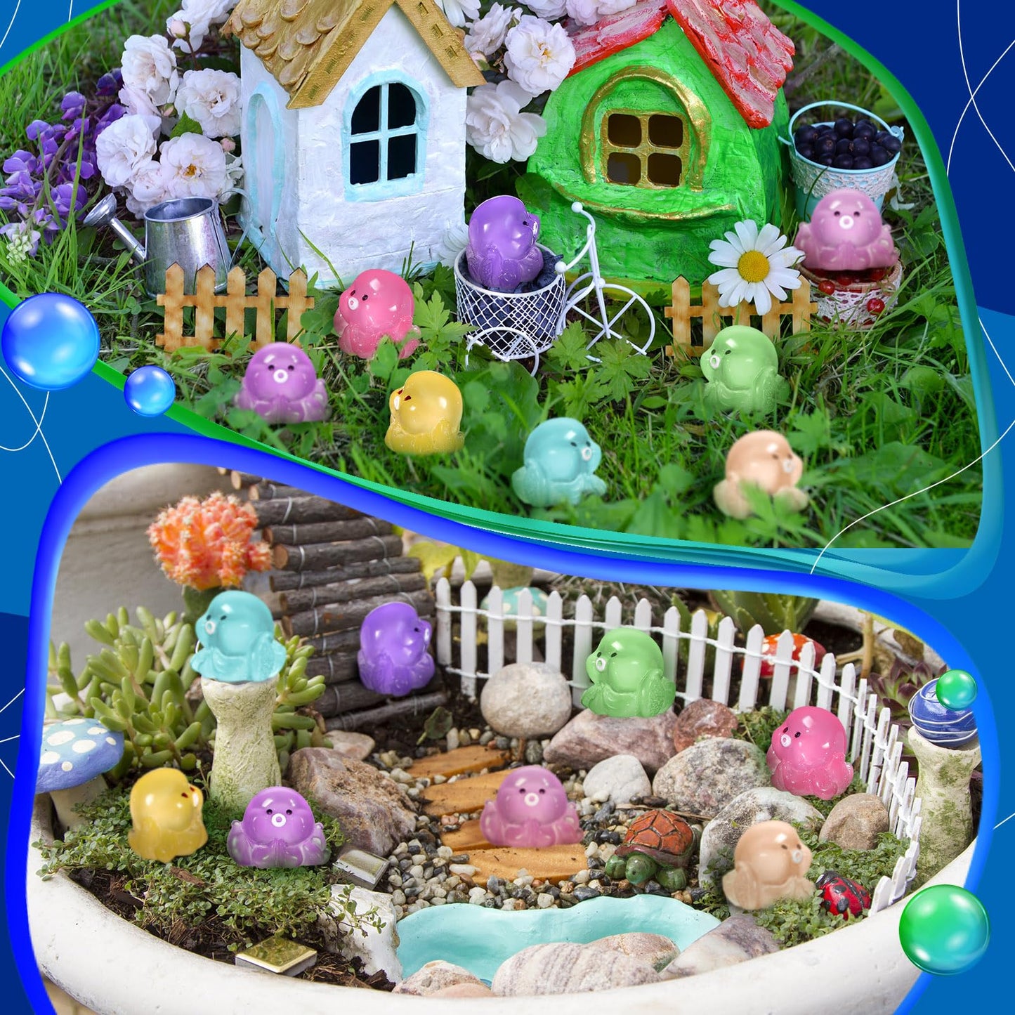 Liliful 160 Pcs Glow in Dark Luminous Miniature Garden Accessories, Mini Resin Octopus Luminous Micro Landscape Octopus Miniature Figures for DIY Kit Christmas Birthday Gifts Decoration