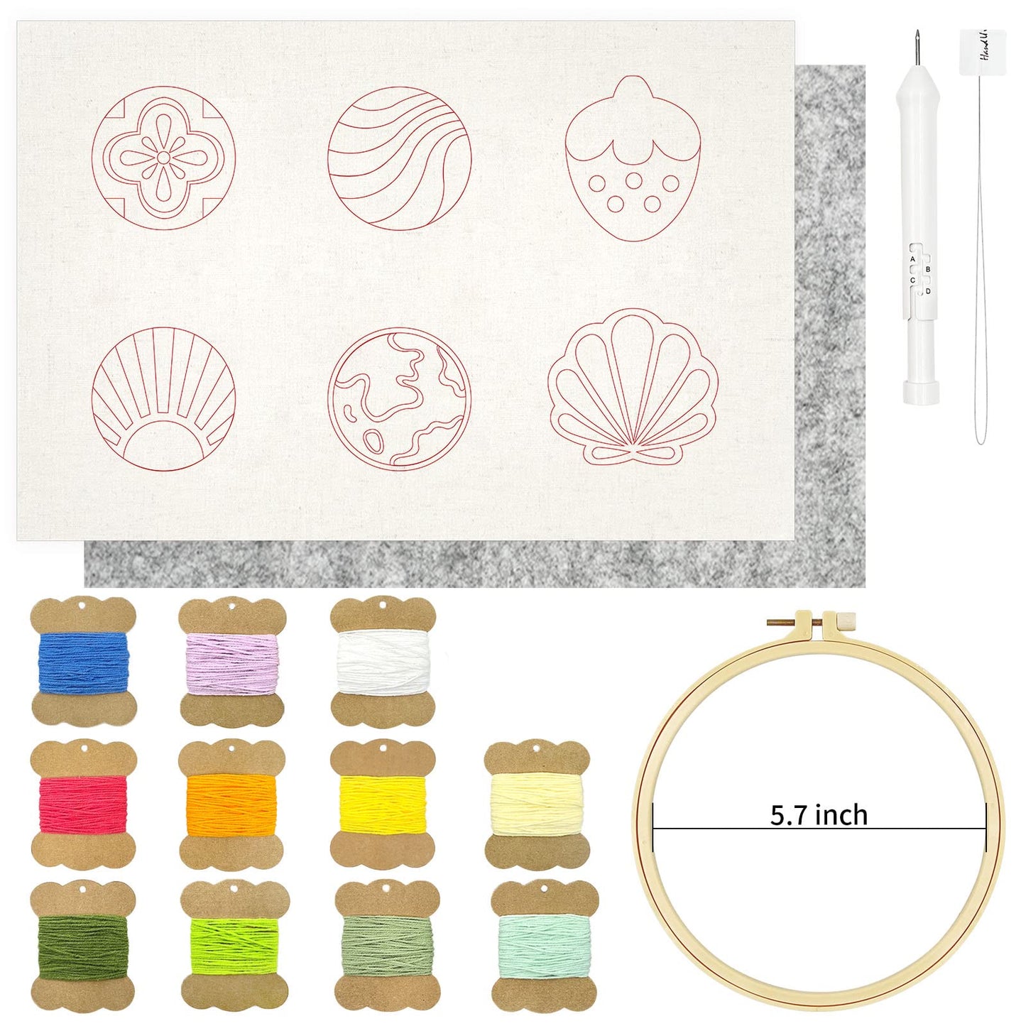 HAND U JOURNEY Craft Punch Needle Coasters Kit - 6 Patterns with Adhesive Felt, Yarns, Embroidery Hoop - Perfect for Adults, Beginners, and Starter with Instructions