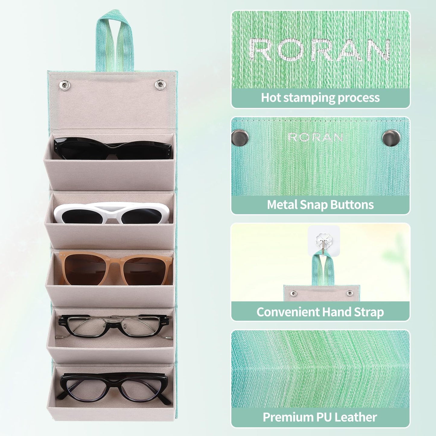 Roran Sunglasses Organizer, Portable Eyeglasses Holder Glasses Storage Box for Women Men, Folding Case Hard Shell, Gradient Design (Green Gradient)