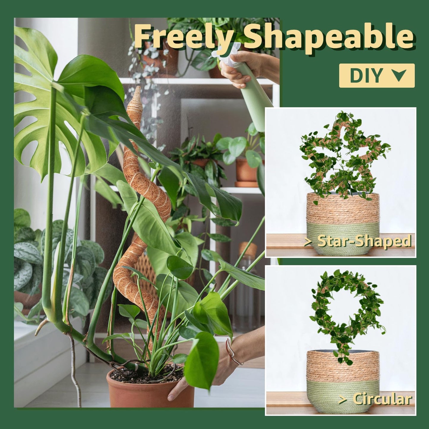 Vanut 3-Pack 48in Moss Poles for Monstera, Plant Supports for Indoor Plants, Pothos Vines, Philodendron, Fishbone Cactus & Indoor Tropical Houseplants, Made for Coco Coir
