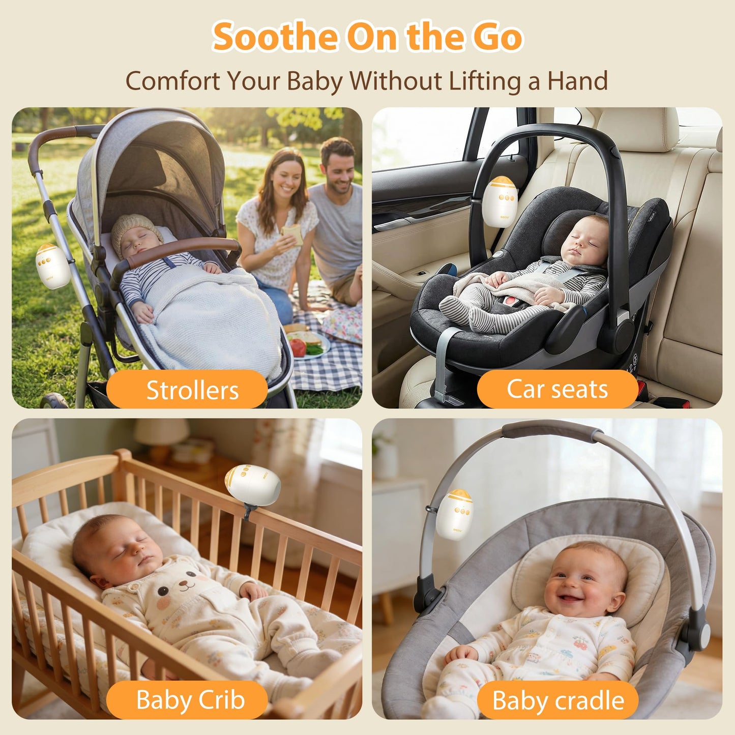 Baby Stroller Rocker with Adjustable Vibration Speed and 11 Soothing White Noise, Hands-Free Rechargeable Sleep Soother Rocker, Portable Accessories for Strollers & Cribs, Essential Baby Gear