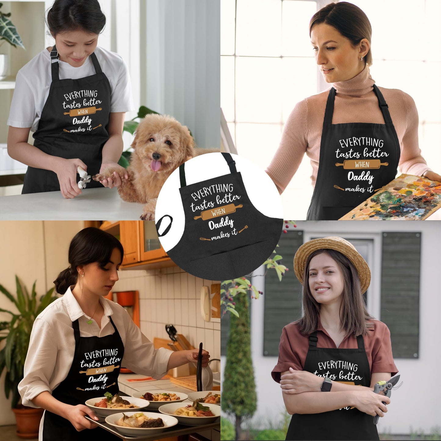 COWEB Daddy Gifts Apron, Daddy Dad Gifts for Father's Day Birthday from Daughters Sons, Father Kitchen Baking BBQ Aprons, Waterproof Adjustable Cooking Apron for Kitchen