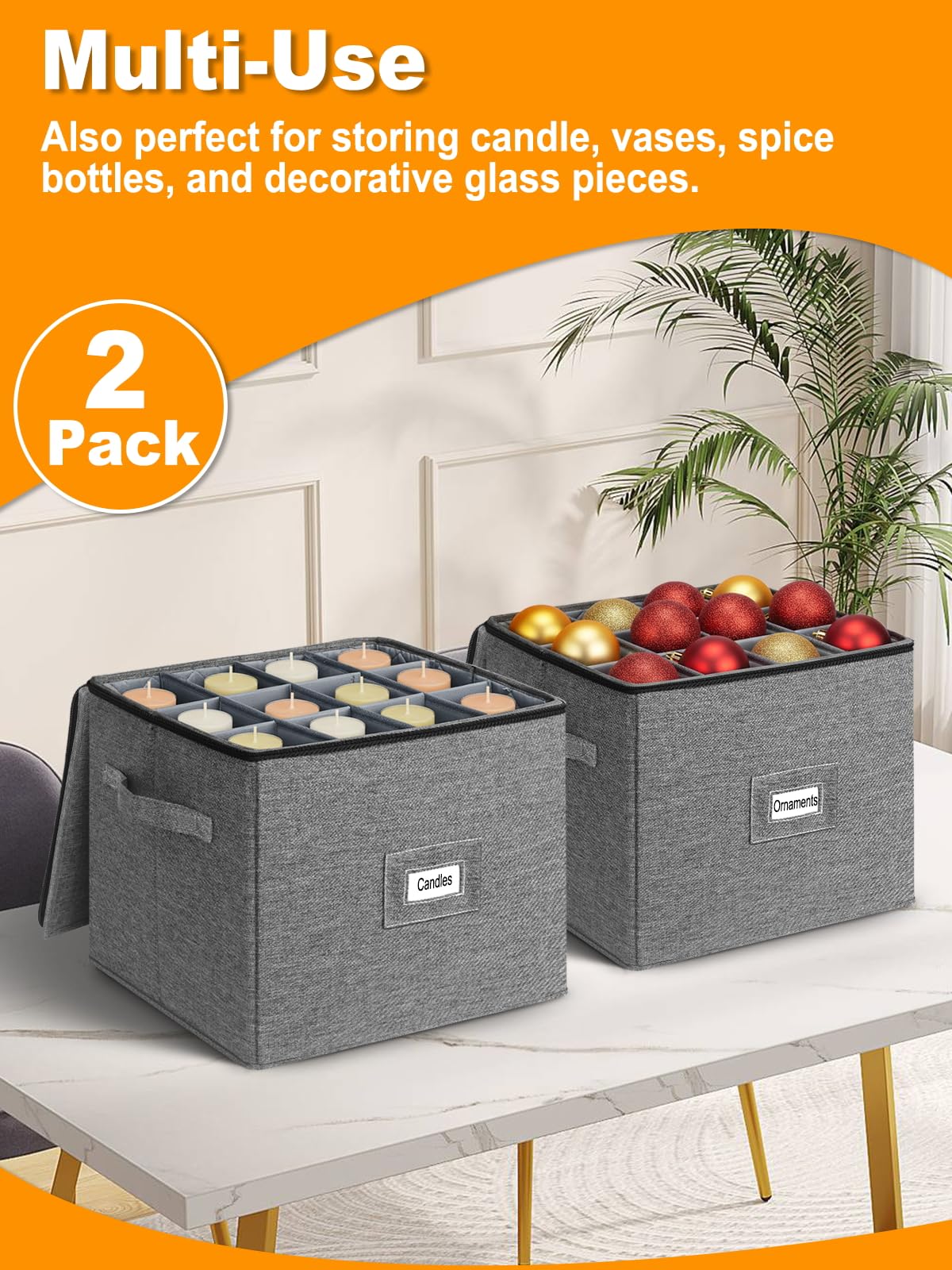 punemi Champagne Flute Storage Container, 2 Pack Wine Glass Storage Box w/Hard-Shell Top, Bottom & Sides, Dividers, Stackable Glassware Storage Container for Champagne, White Wine & Stemware