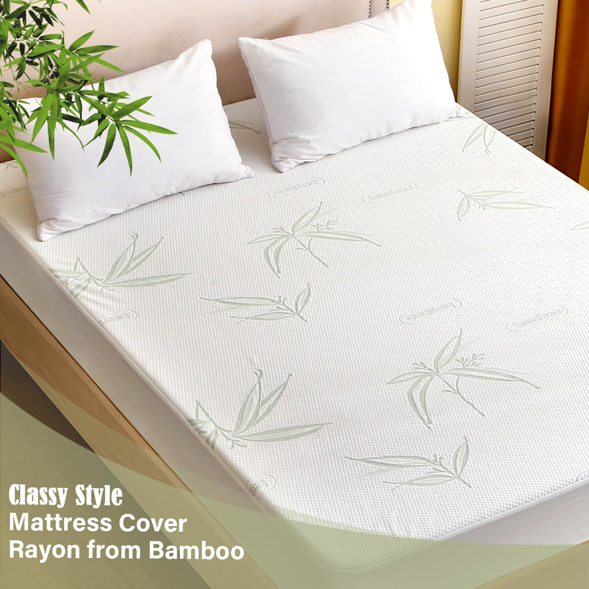 Twin XL Mattress Protector Waterproof Mattress Pad Washable Bamboo Rayon Mattress Cover Breathable Noiseless Bed Protector 5"