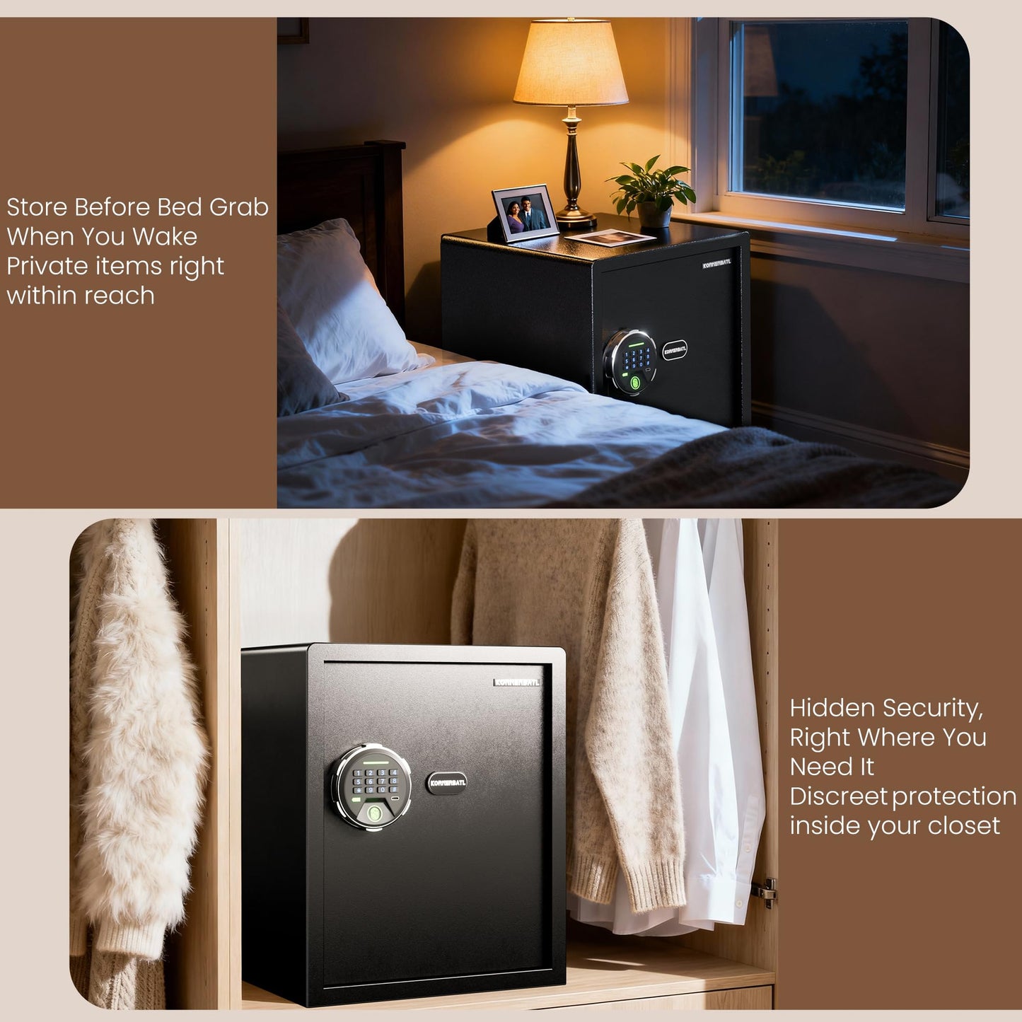 KornerBatl Smart Fingerprint Gun Safe with Biometric Lock, Quick Access Multiple Handgun Storage Rack Valentines Day Gifts for Men Women (12.99"D x 13.78"W x 16.54"H)