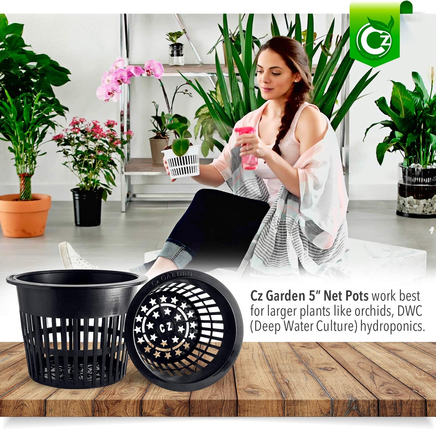 5 inch Net Pots Heavy Duty Round Cups Wide Rim Design - Orchids • Aquaponics • Aquaculture • Hydroponics Slotted Mesh (Cz All Star 10 Black Pots)
