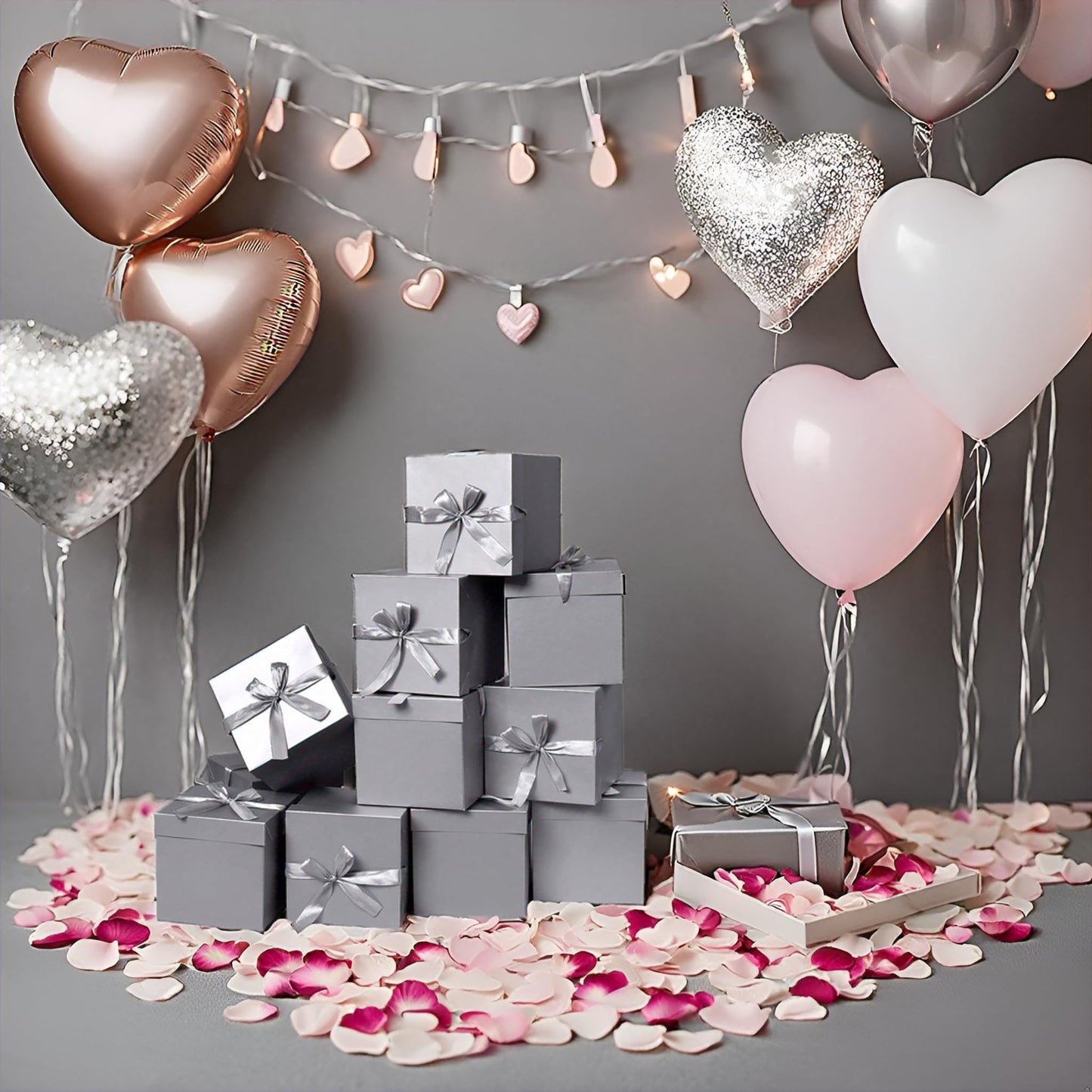 GP SUP 12 Packs Gift Boxes with Lids,Paper Gift Wrap Boxes 10x10x10cm,for Gifts, Bridesmaids, Chocolate, Cupcake, Crafting,Mother's Day(Silver, 4”×4”×4”)